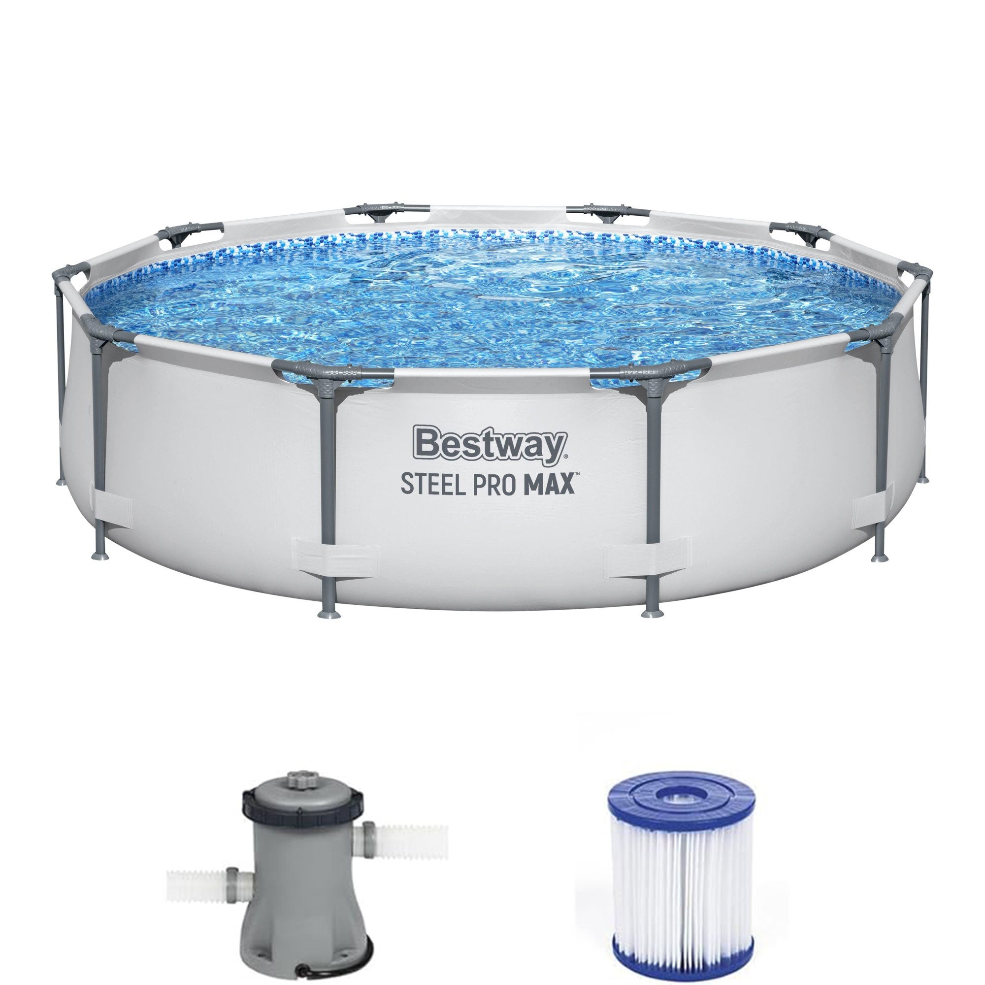 Bestway Steel Pro MAX 10'x30" Round Above Ground Outdoor Swimming Pool with Pump - Smart-nests