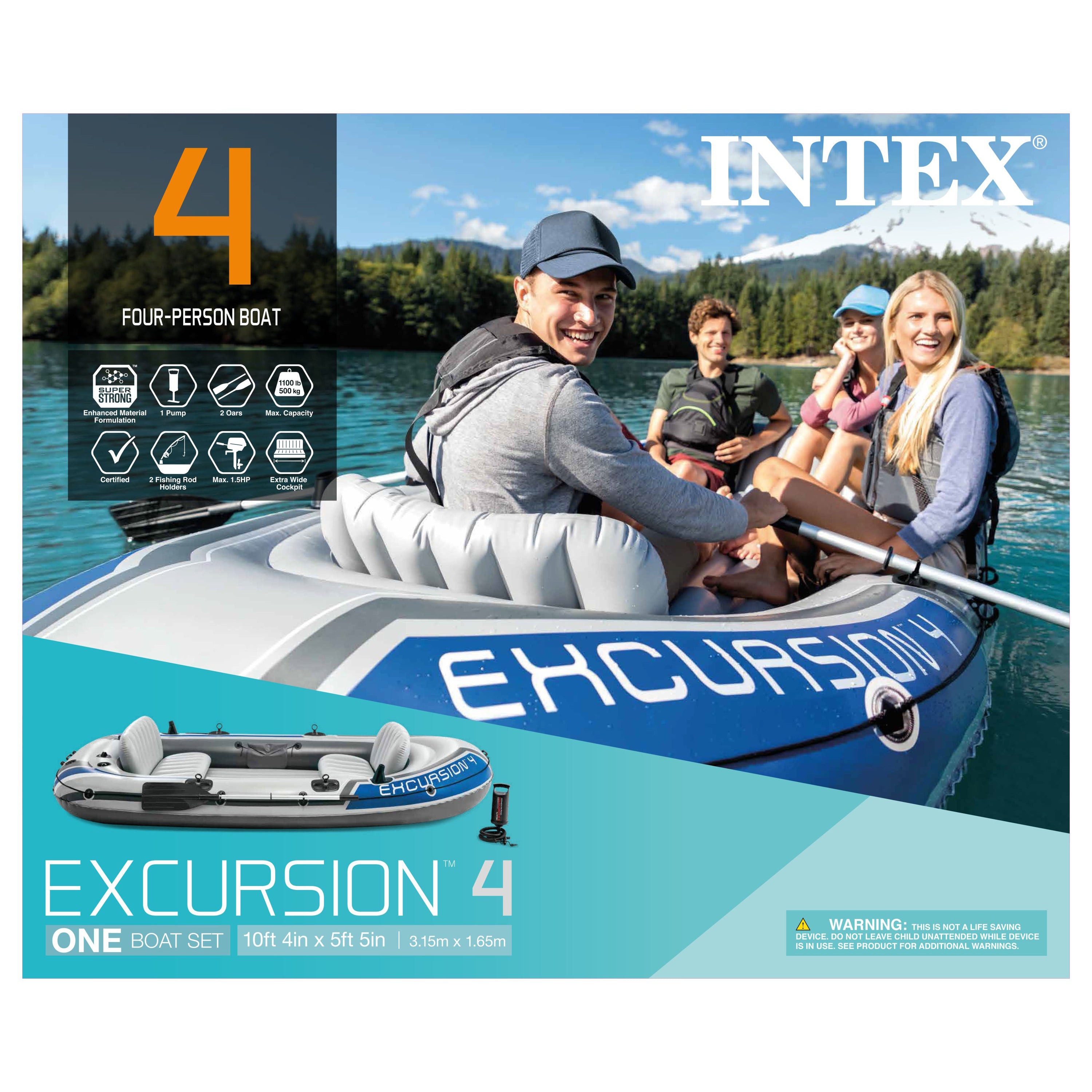 Intex Excursion 4 Person Inflatable Rafting and Fishing Boat Set with 2 Oars - Smart-nests