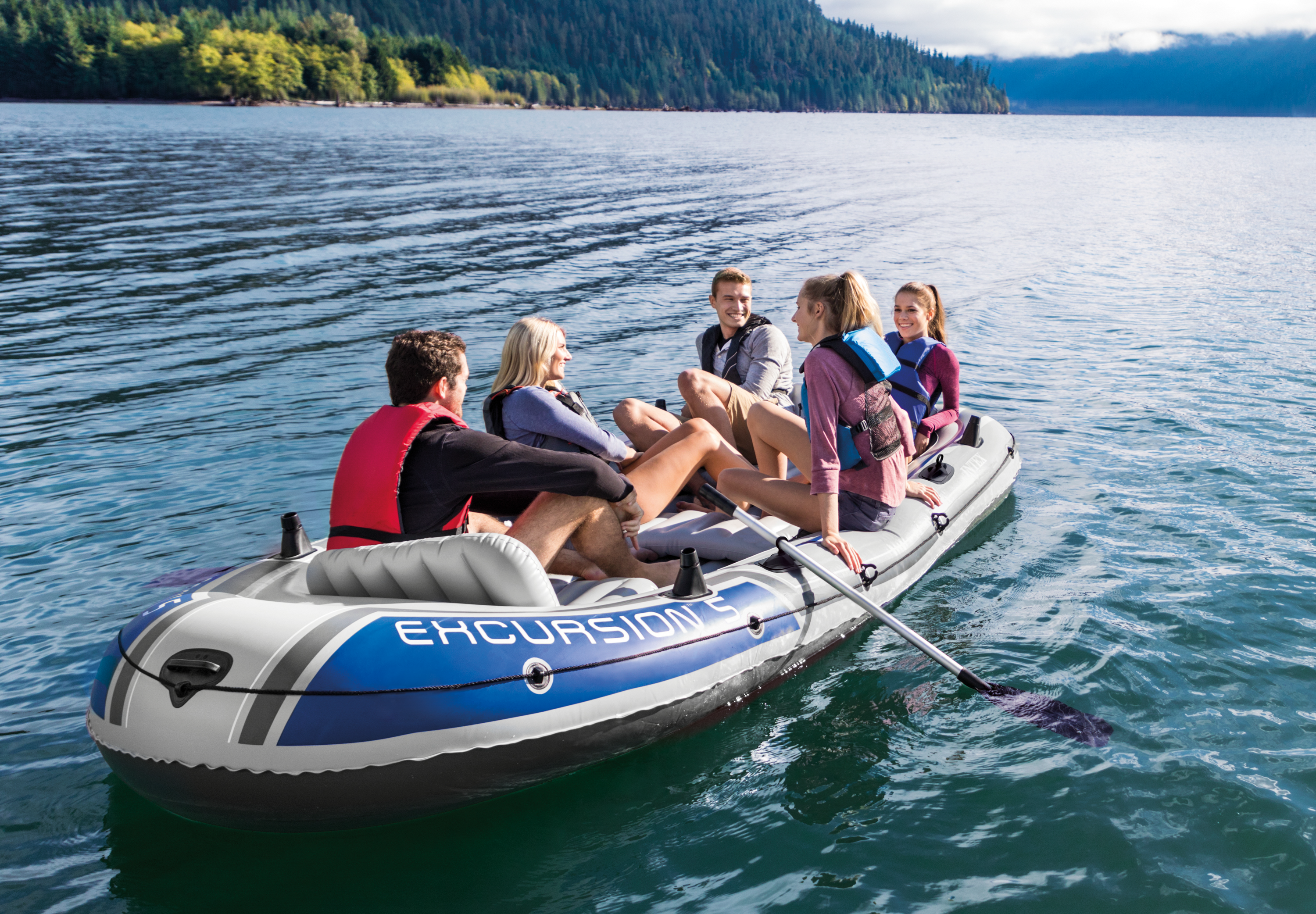 Intex Excursion 5 Person Inflatable Boat, Water Fishing River Raft Set w/Oars - Smart-nests