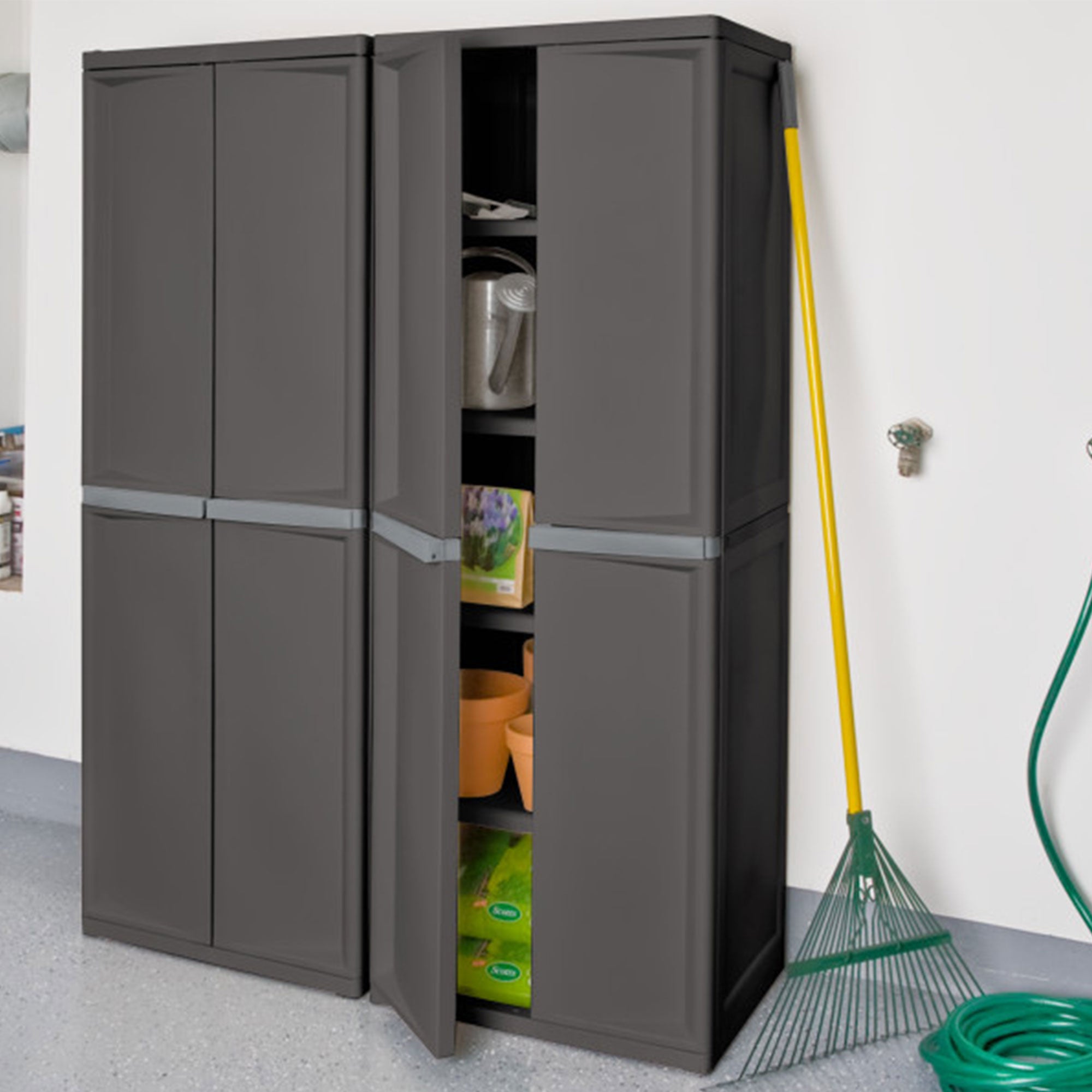 Sterilite Storage Cabinet, Garage, Pantry, & Kitchen Organizer, 4 Shelves, Gray - Smart-nests