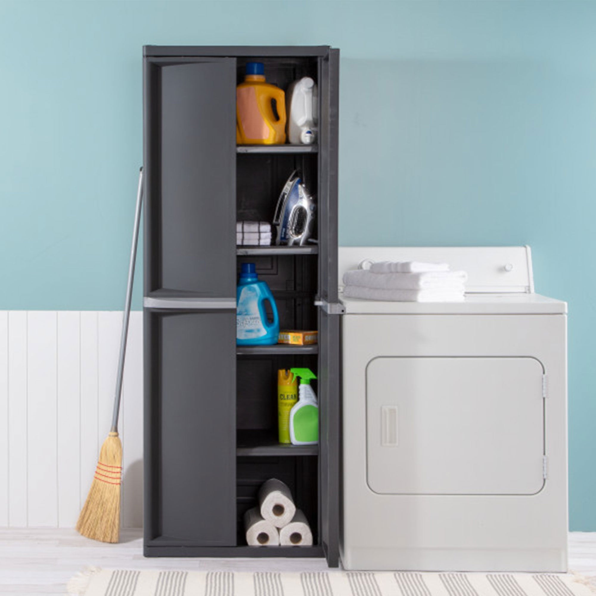 Sterilite Storage Cabinet, Garage, Pantry, & Kitchen Organizer, 4 Shelves, Gray - Smart-nests