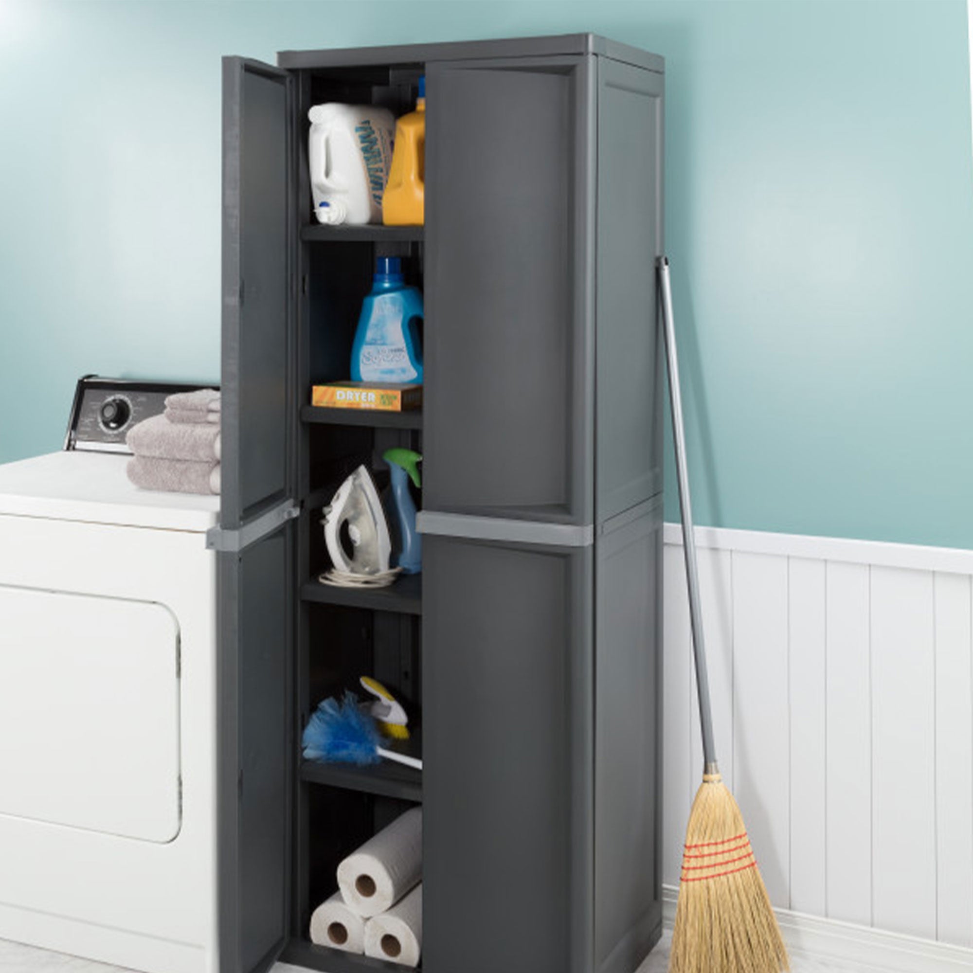 Sterilite Storage Cabinet, Garage, Pantry, & Kitchen Organizer, 4 Shelves, Gray - Smart-nests