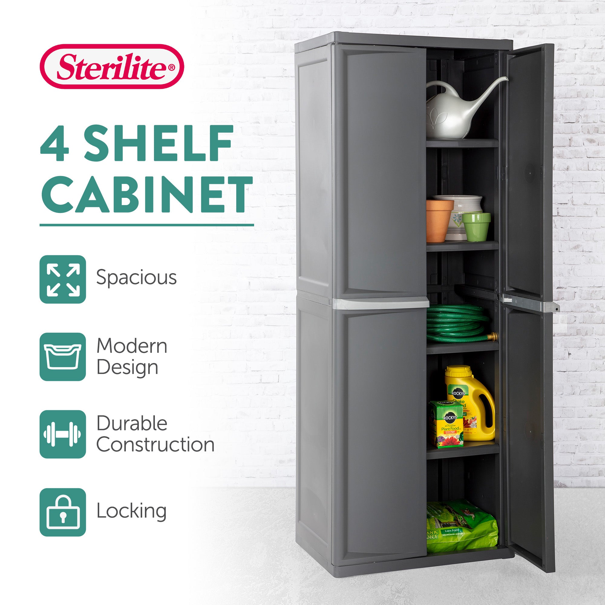 Sterilite Storage Cabinet, Garage, Pantry, & Kitchen Organizer, 4 Shelves, Gray - Smart-nests