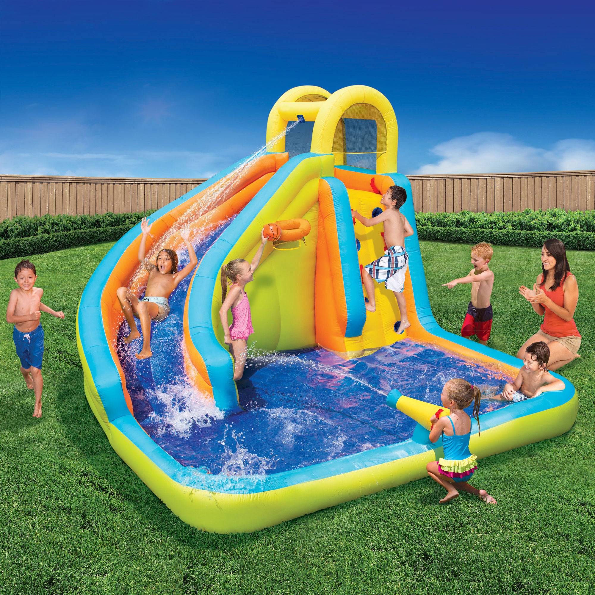 Banzai Splash 'N Blast Kids Outdoor Backyard Inflatable Water Slide Splash Park - Smart-nests