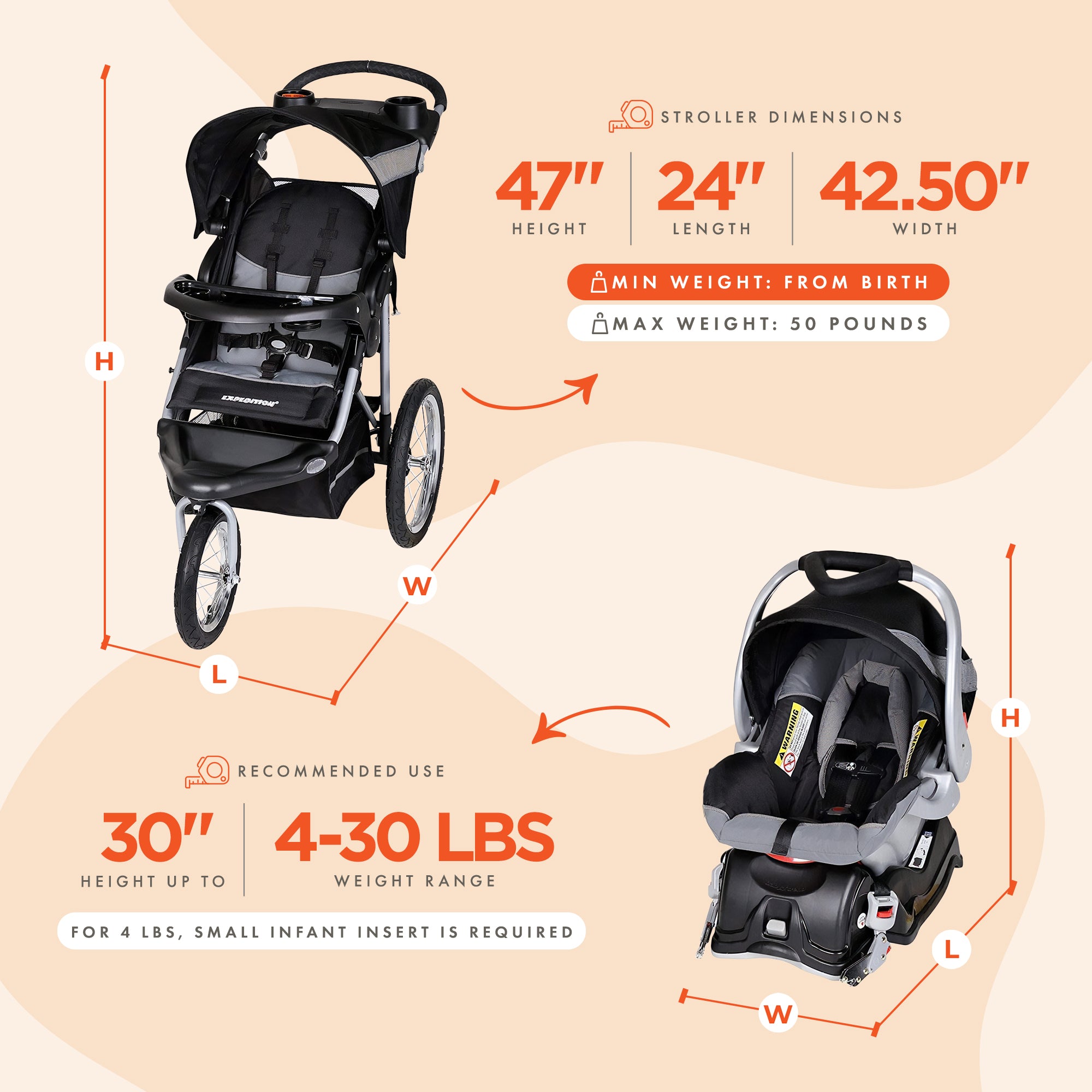 Baby Trend Expedition Travel System with Stroller and Car Seat, Millennium White - Smart-nests