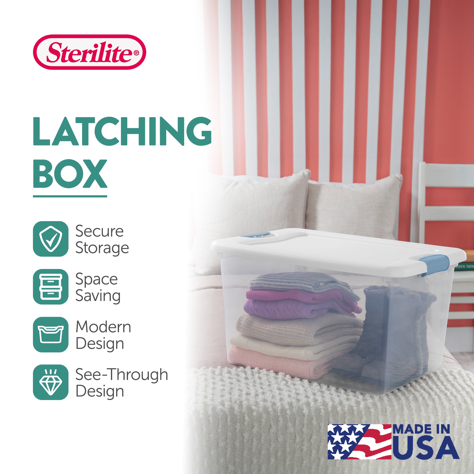 Sterilite 64 Qt Clear Plastic Stackable Storage Bin w/ White Latch Lid, (6 Pack)