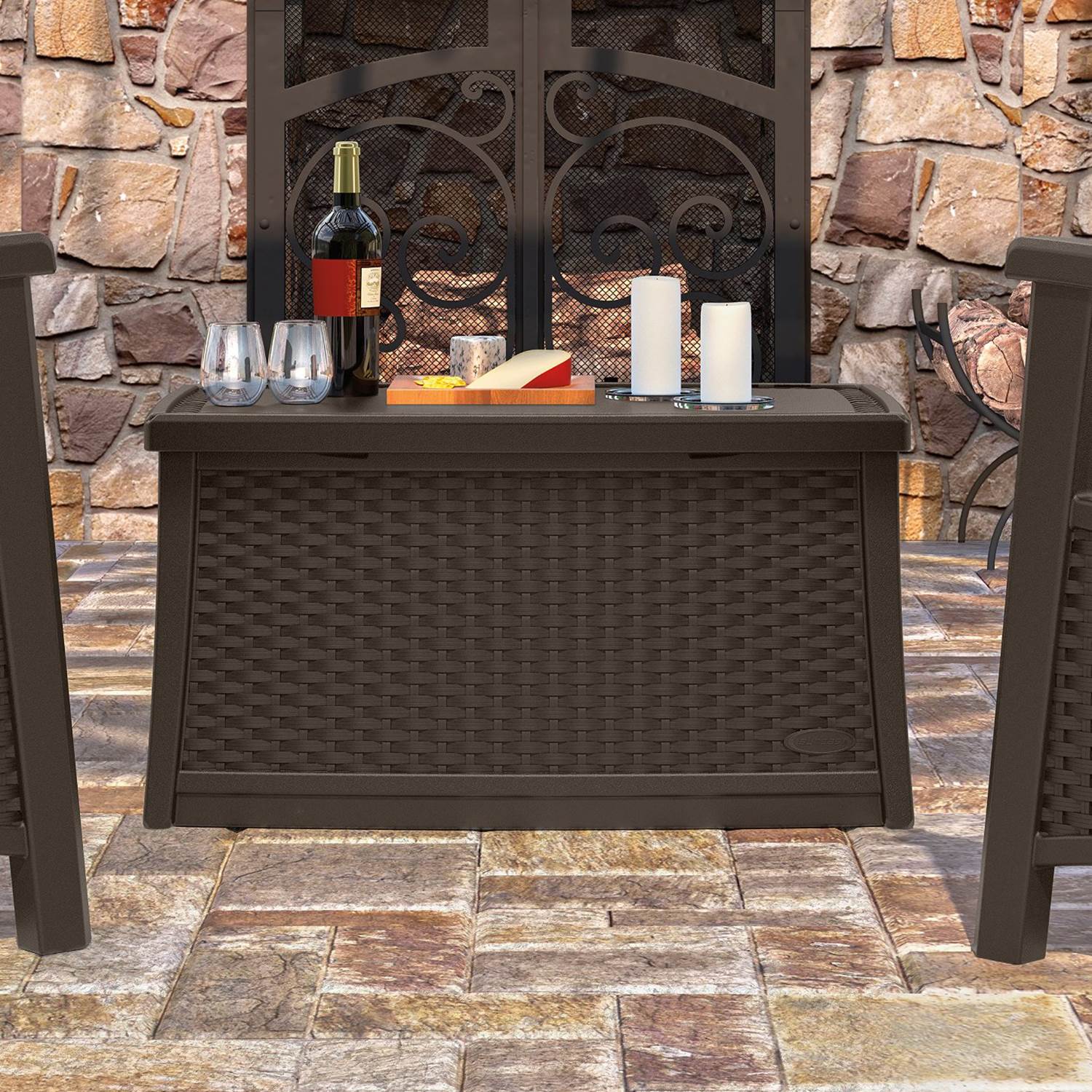 Suncast Elements Outdoor Resin Wicker Coffee Table with Storage, Java | BMDB3010 - Smart-nests