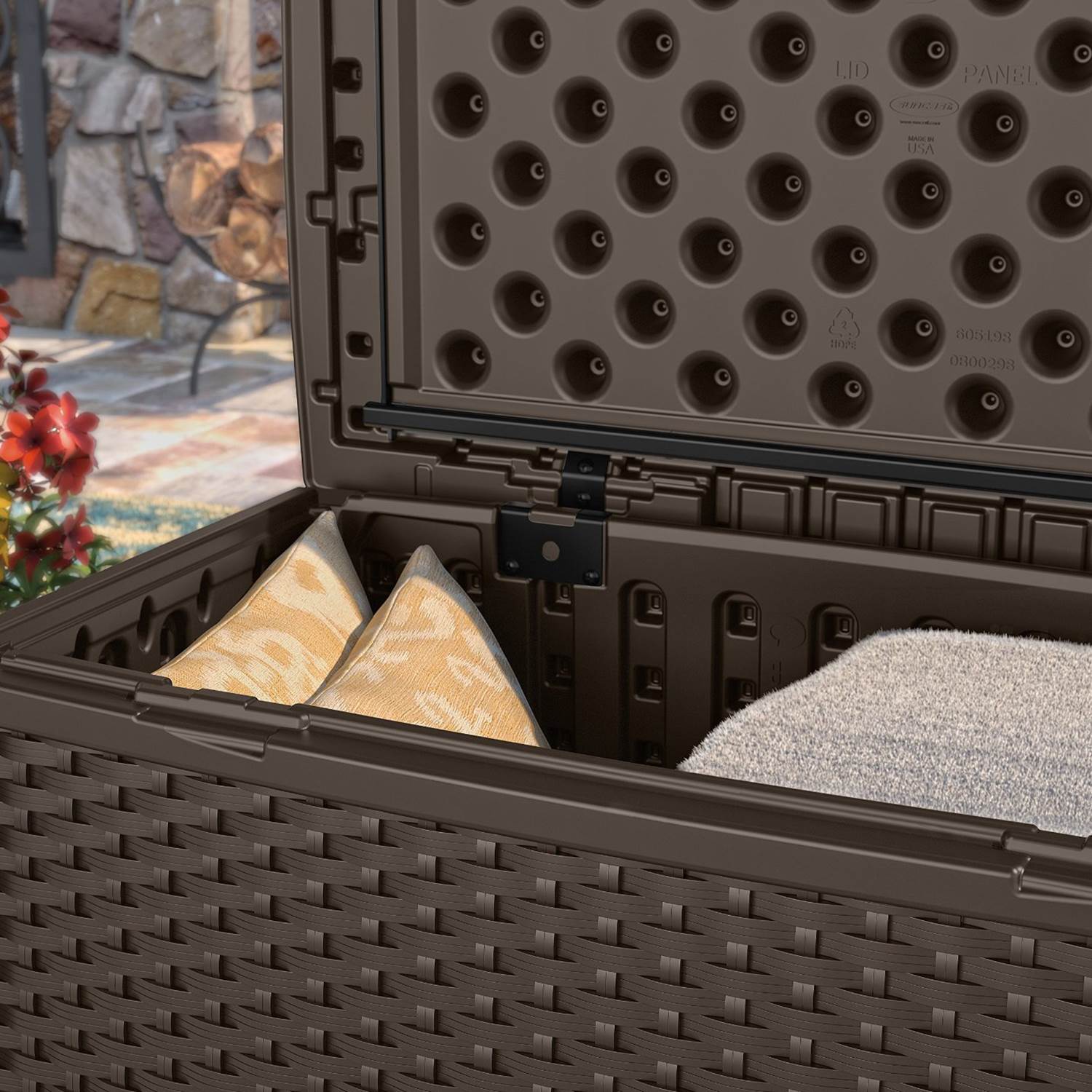 Suncast Elements Outdoor Resin Wicker Coffee Table with Storage, Java | BMDB3010 - Smart-nests