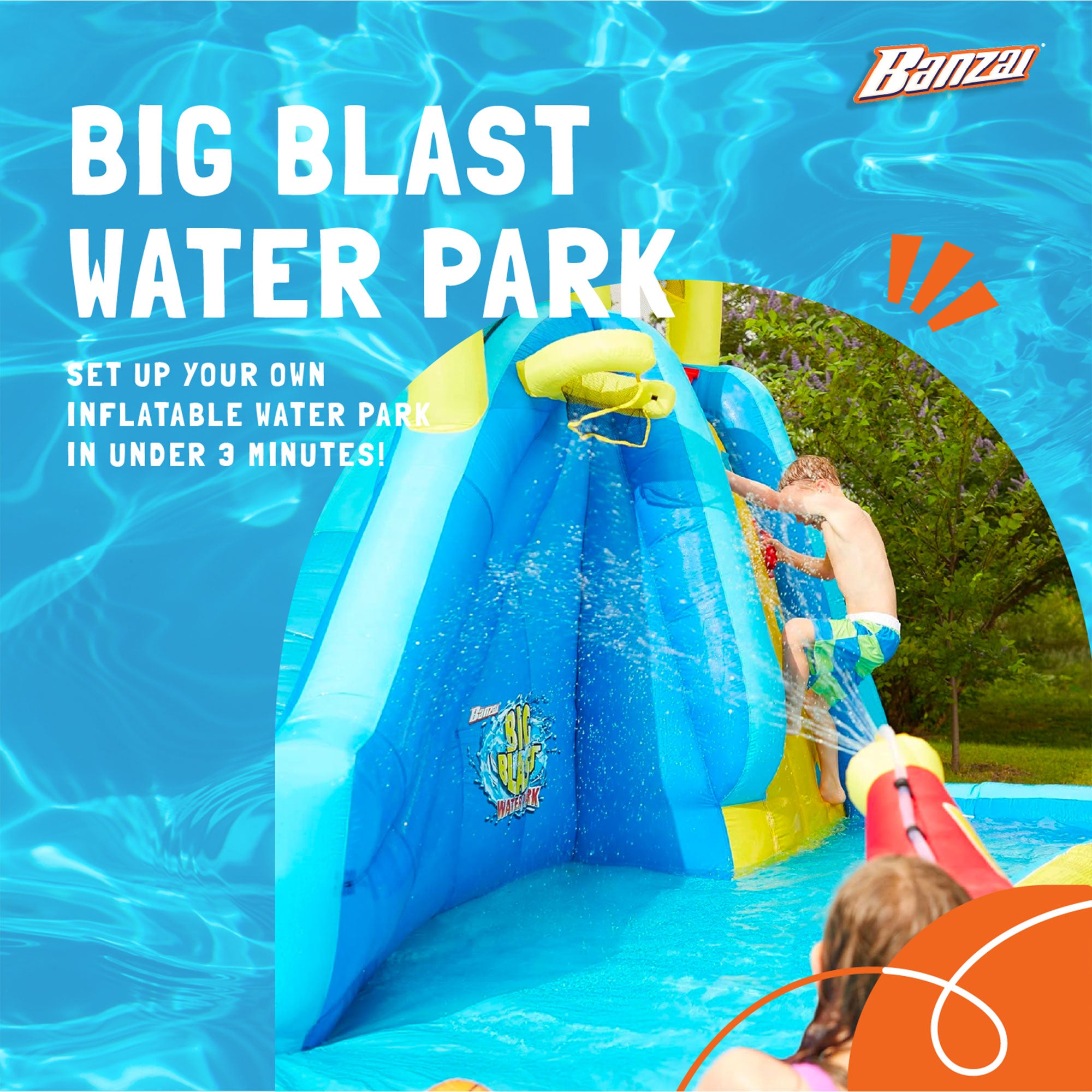 Banzai Big Blast Inflatable Water Park w/ Climbing Wall, Ball Game & Splash Pool - Smart-nests