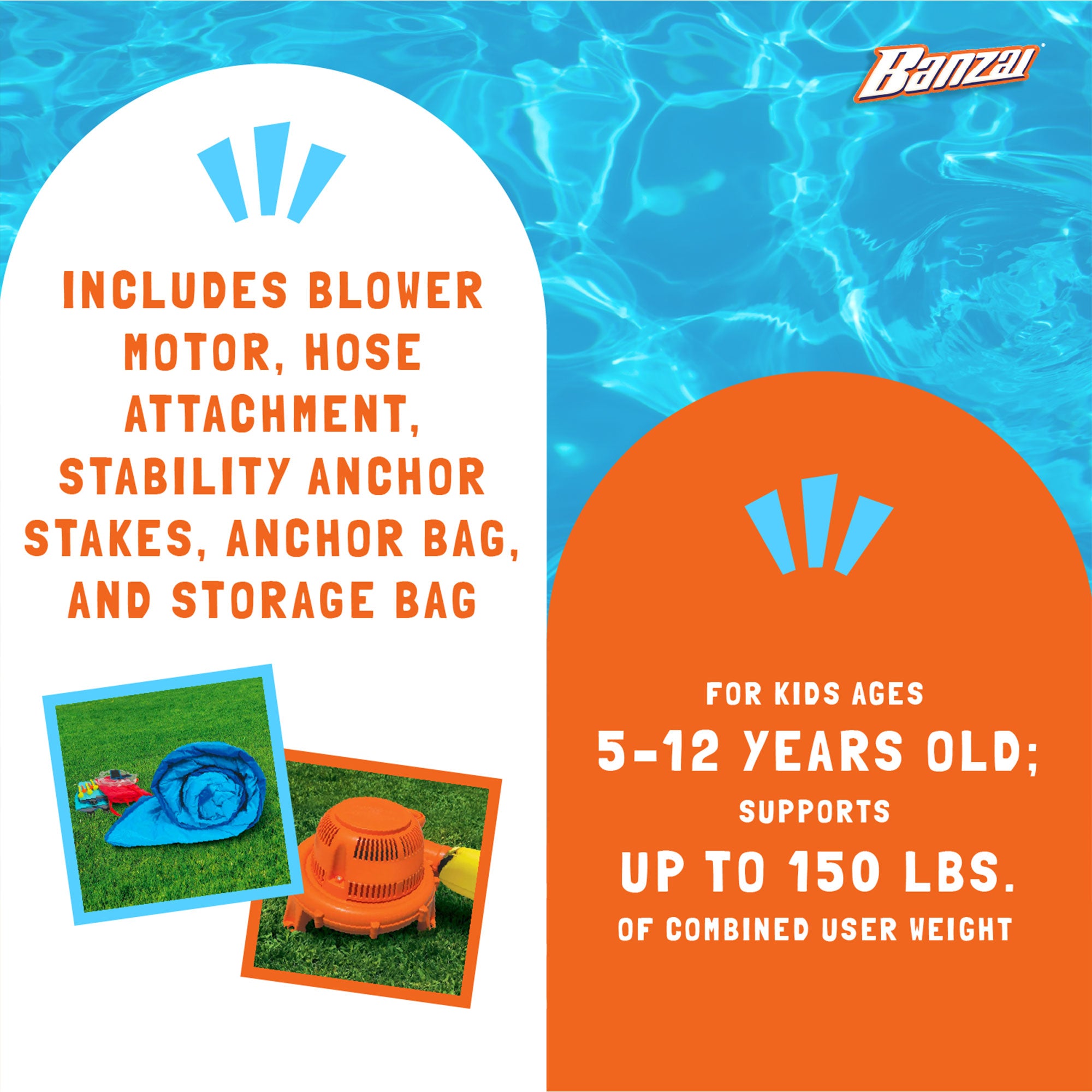Banzai Big Blast Inflatable Water Park w/ Climbing Wall, Ball Game & Splash Pool - Smart-nests