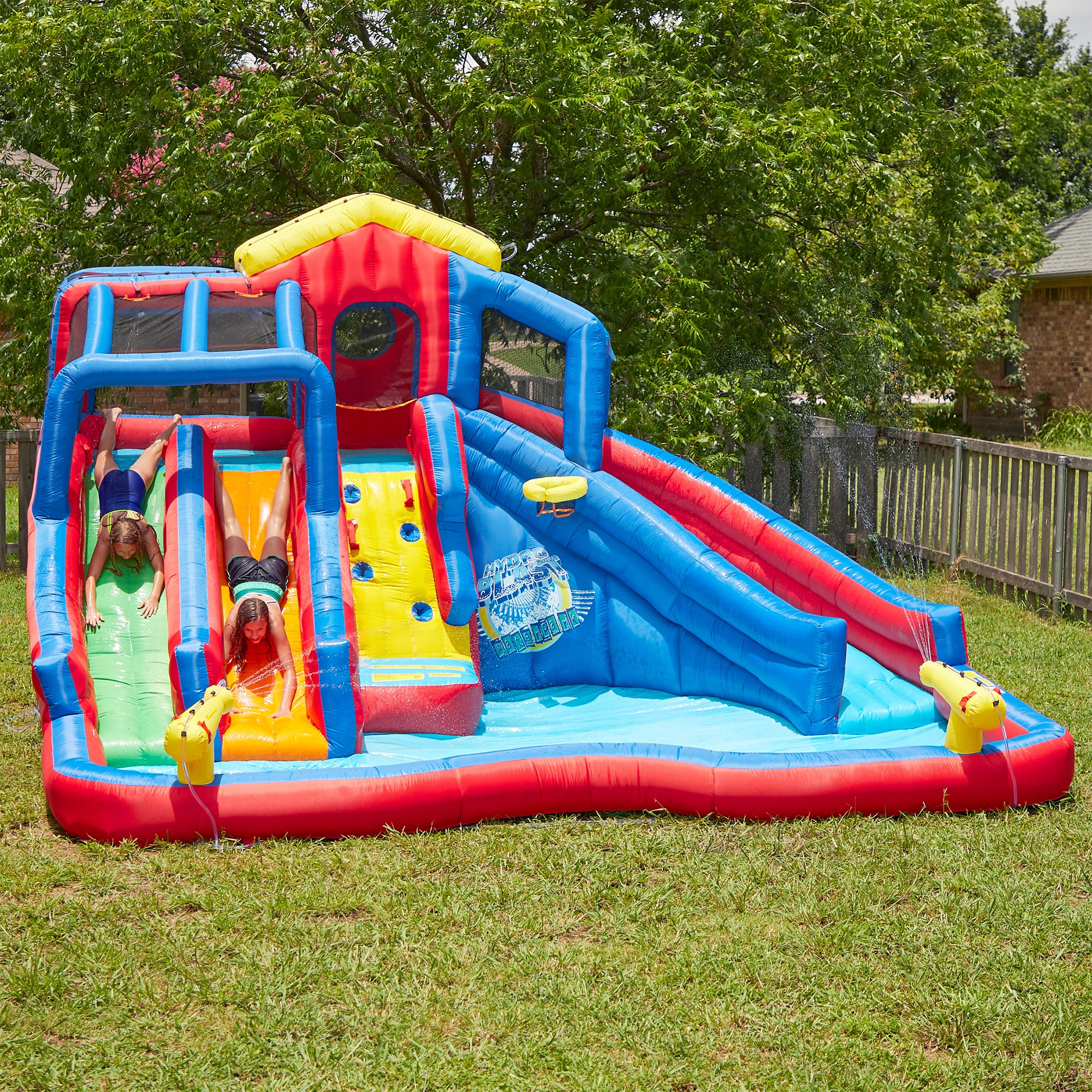 Banzai Hydro Blast Inflatable Play Water Park with Slides and Water Cannons - Smart-nests