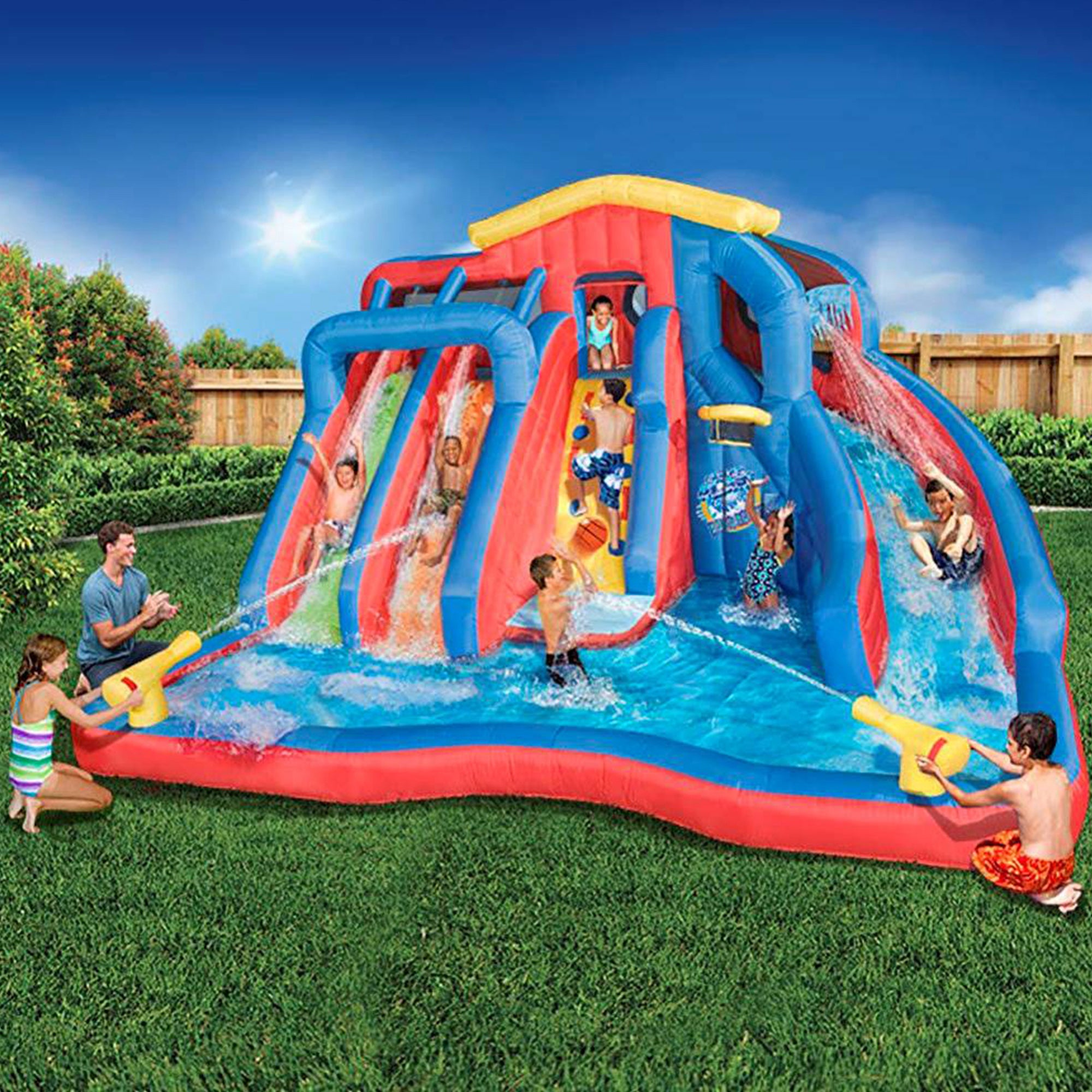 Banzai Hydro Blast Inflatable Play Water Park with Slides and Water Cannons - Smart-nests