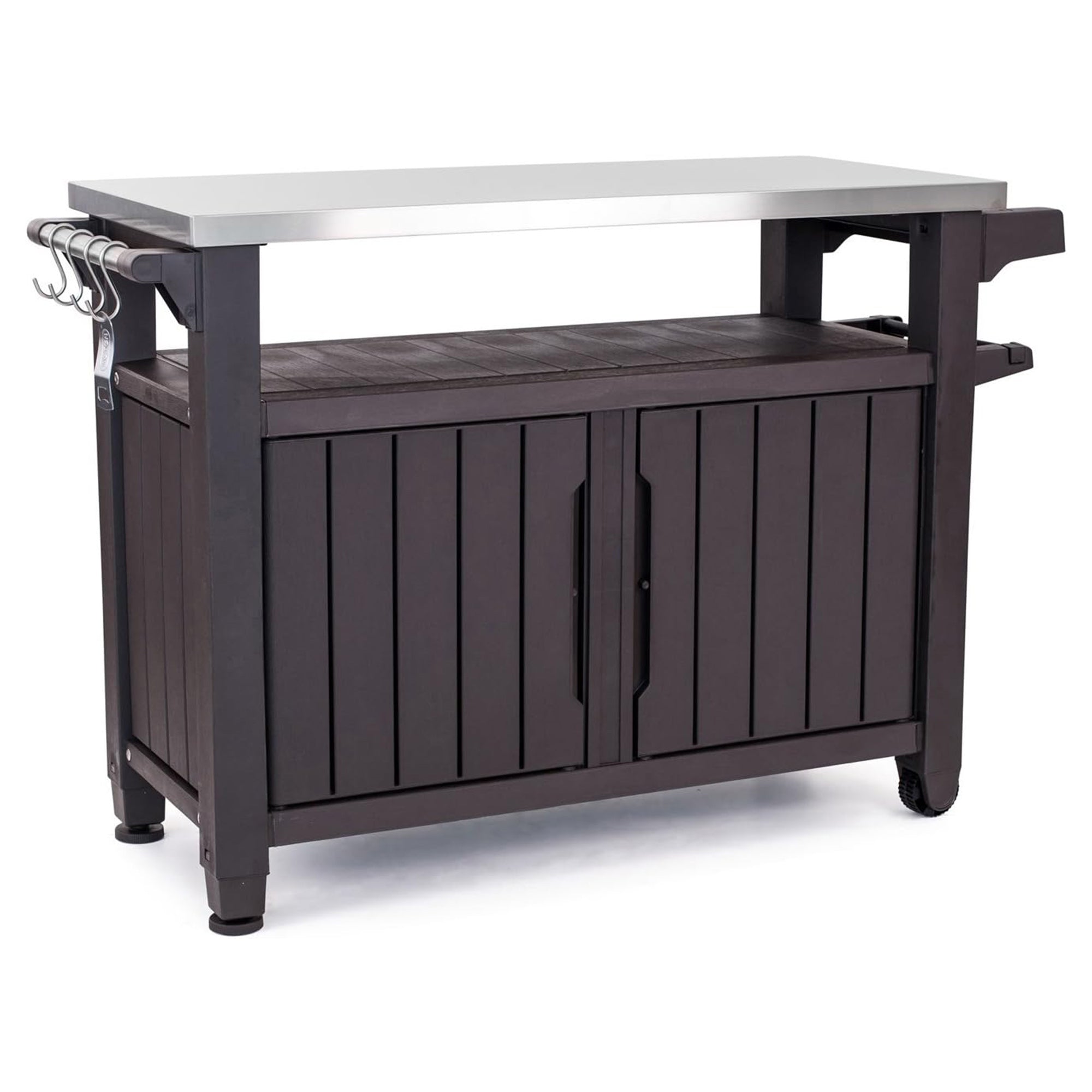 Keter Unity XL Outdoor Kitchen Rolling Bar Cart with Storage Cabinet, Brown - Smart-nests