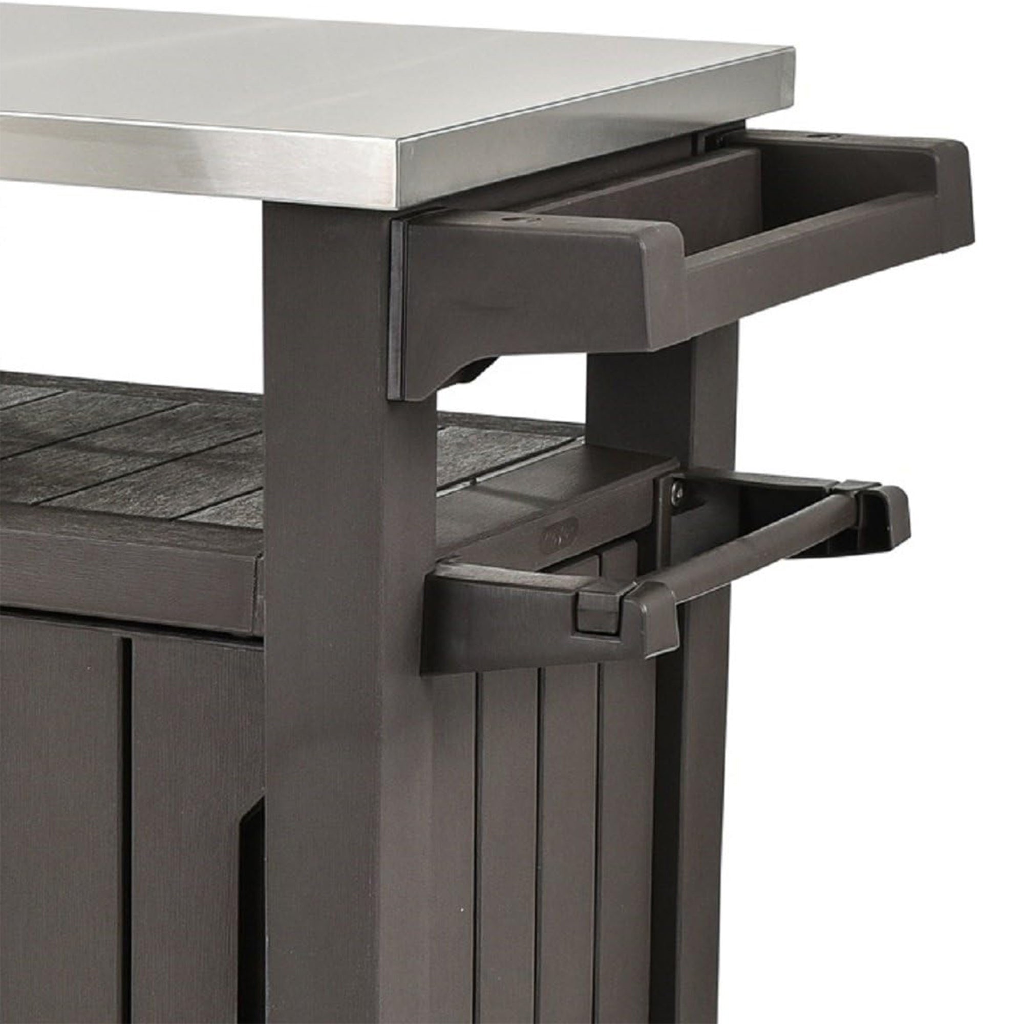 Keter Unity XL Outdoor Kitchen Rolling Bar Cart with Storage Cabinet, Brown - Smart-nests