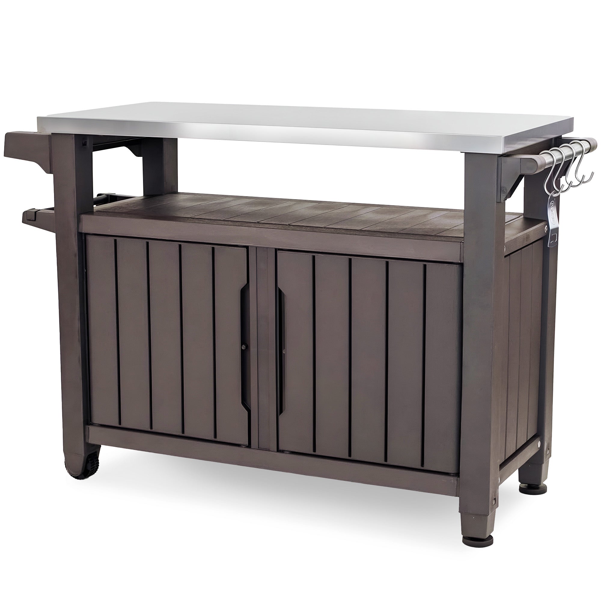 Keter Unity XL Outdoor Kitchen Rolling Bar Cart with Storage Cabinet, Brown - Smart-nests