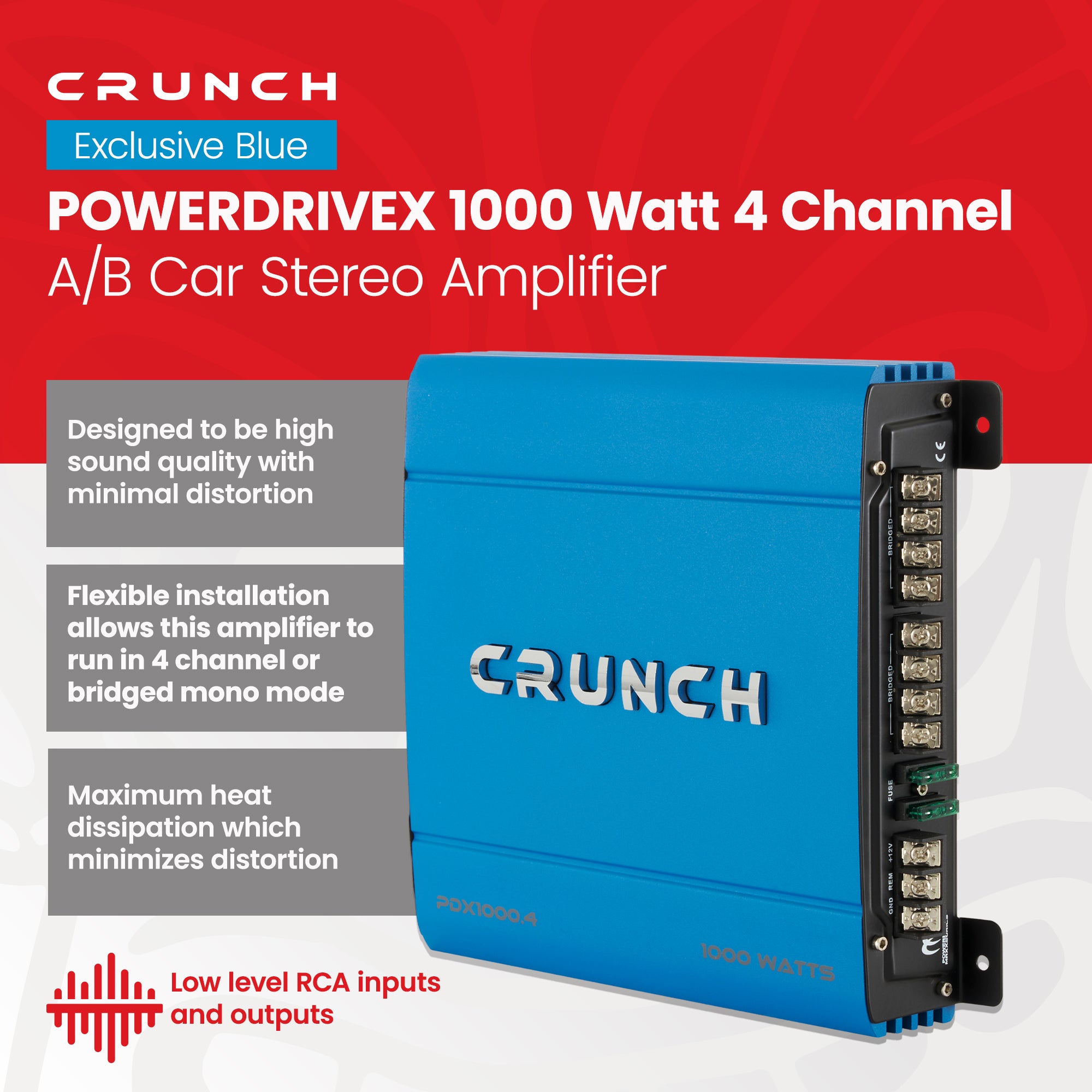 Crunch PowerDriveX 1000 Watt 4 Channel Exclusive Blue A/B Car Stereo Amplifier - Smart-nests