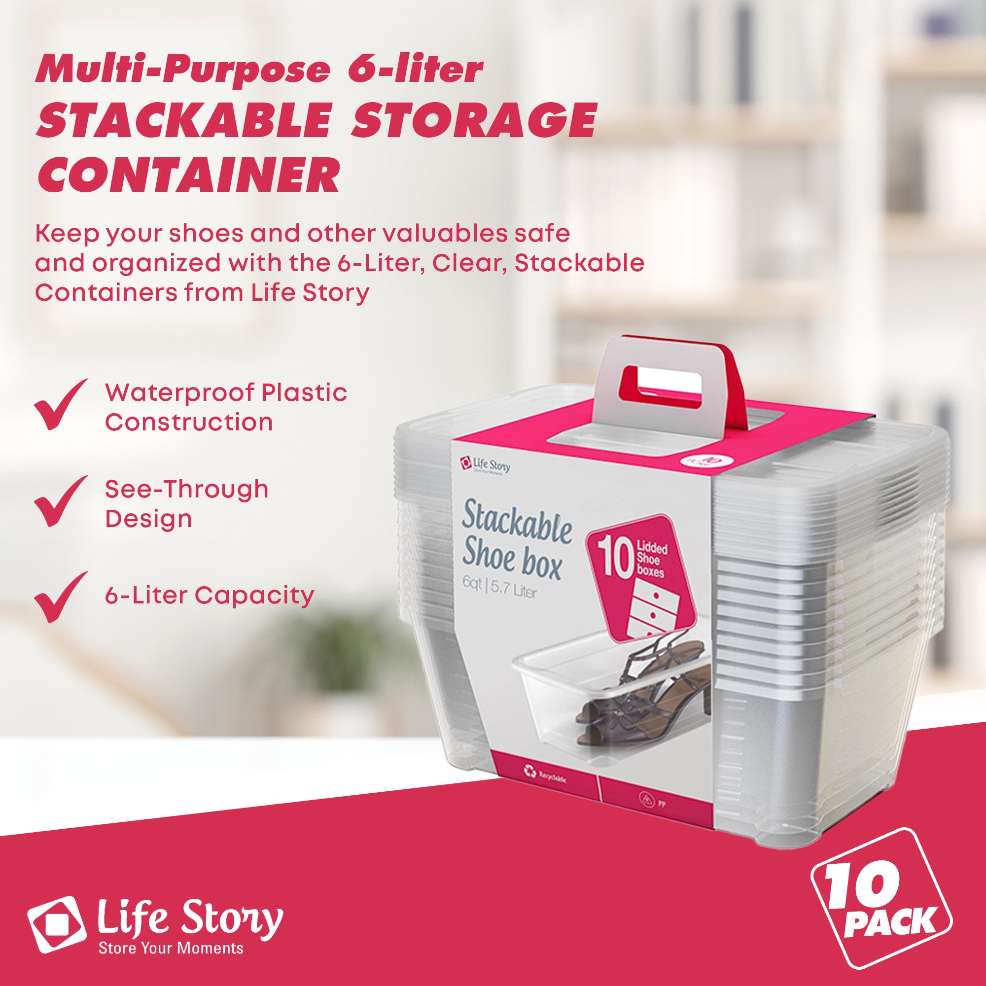 10-Pk Life Story 5.7L Shoe & Closet Storage Container, Clear (Open Box) (3 Pack) - Smart-nests