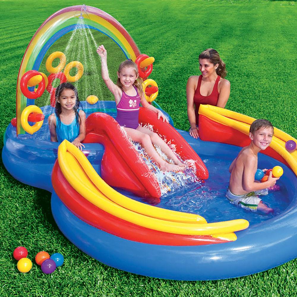 Intex 9.75ft x 6.3ft x 53in Rainbow Slide Kids Play Inflatable Pool Ring Center - Smart-nests