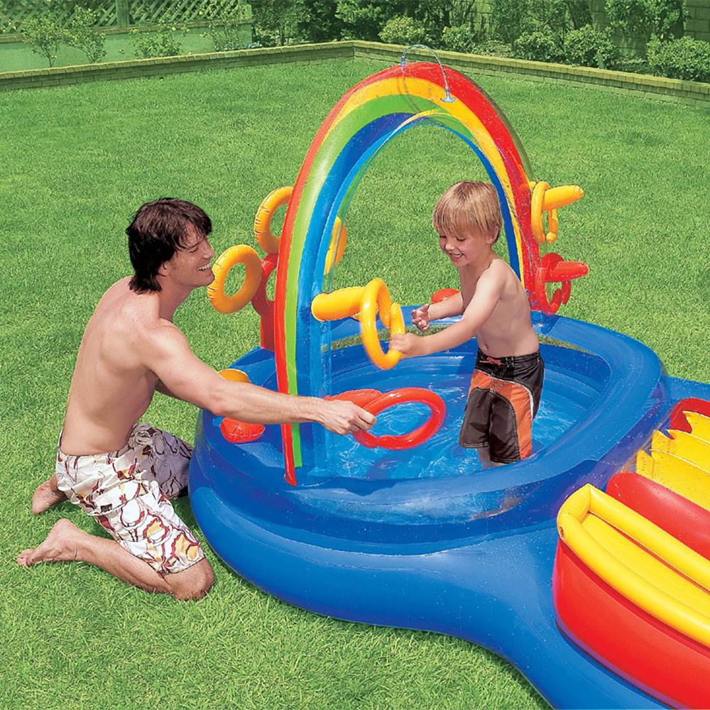 Intex 9.75ft x 6.3ft x 53in Rainbow Slide Kids Play Inflatable Pool Ring Center - Smart-nests