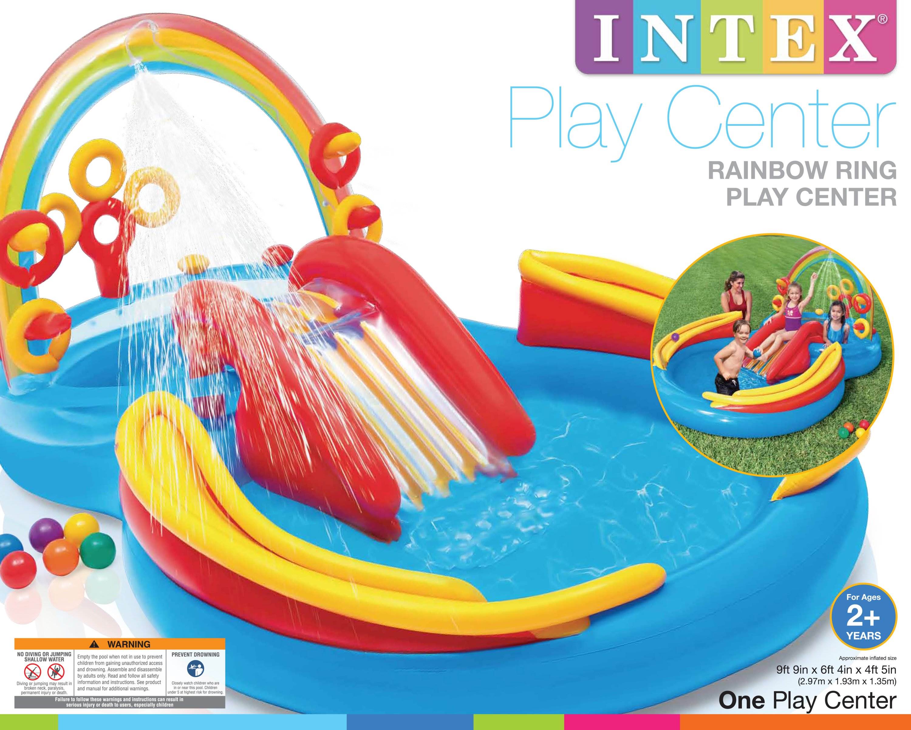 Intex 9.75ft x 6.3ft x 53in Rainbow Slide Kids Play Inflatable Pool Ring Center - Smart-nests