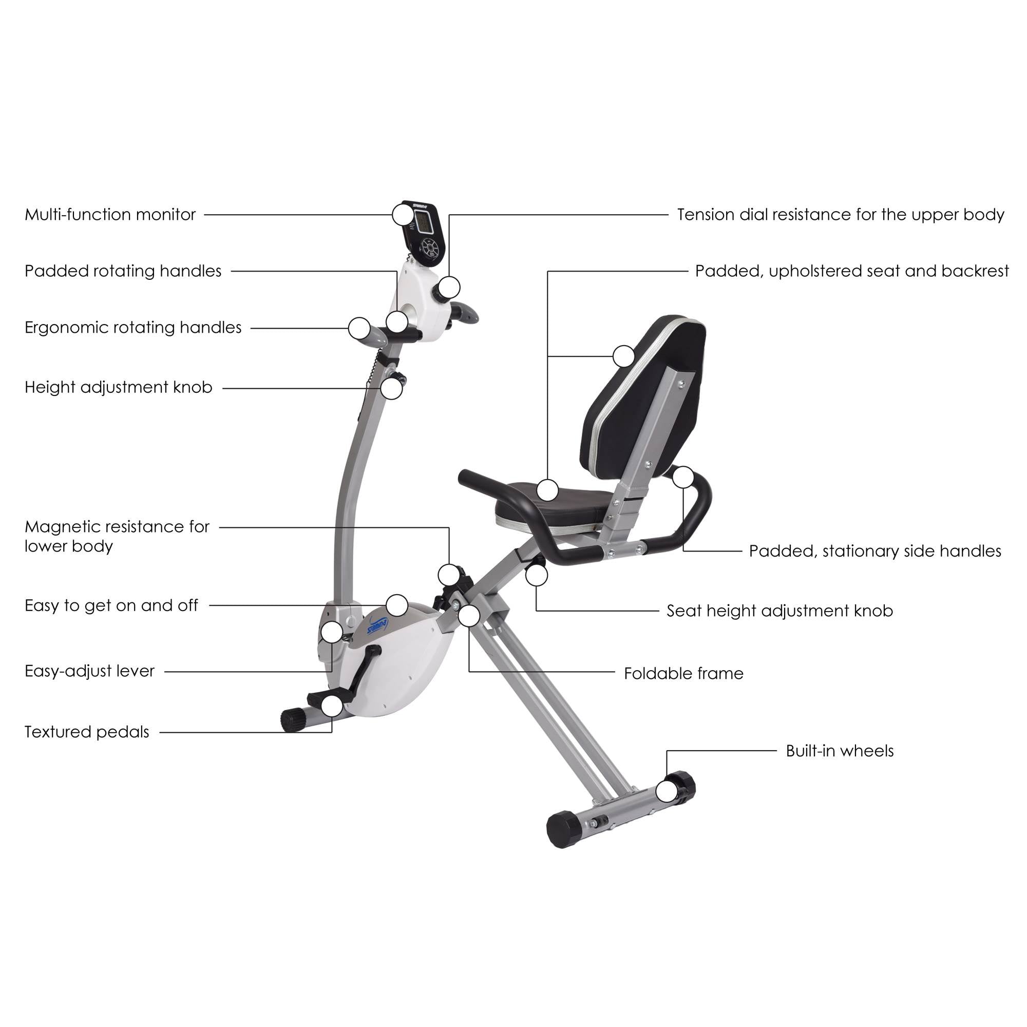 Stamina Products Recumbent Indoor Cardio Exercise Bike with Upper Body Exerciser - Smart-nests