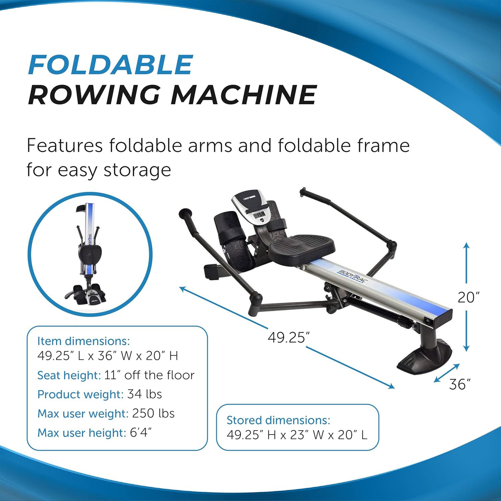 Stamina BodyTrac Glider 1060 Cardio Exercise Fitness Rower Rowing Machine - Smart-nests