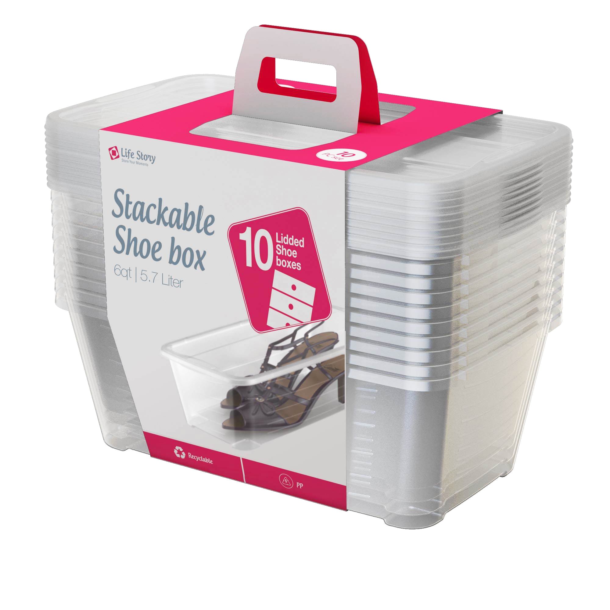 10-Pk Life Story 5.7L Shoe & Closet Storage Stacking Container (Open Box) - Smart-nests