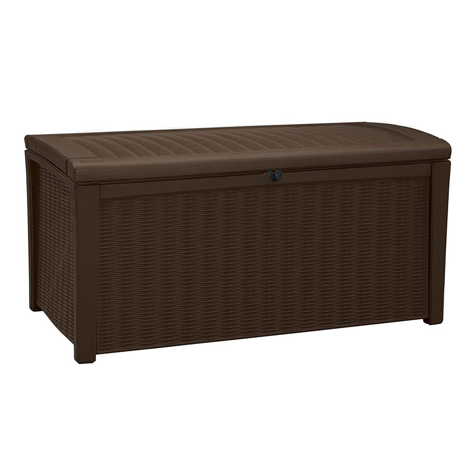 Keter Borneo 110 Gallon Rattan Wicker Resin Patio Deck Storage Box Bench, Brown - Smart-nests