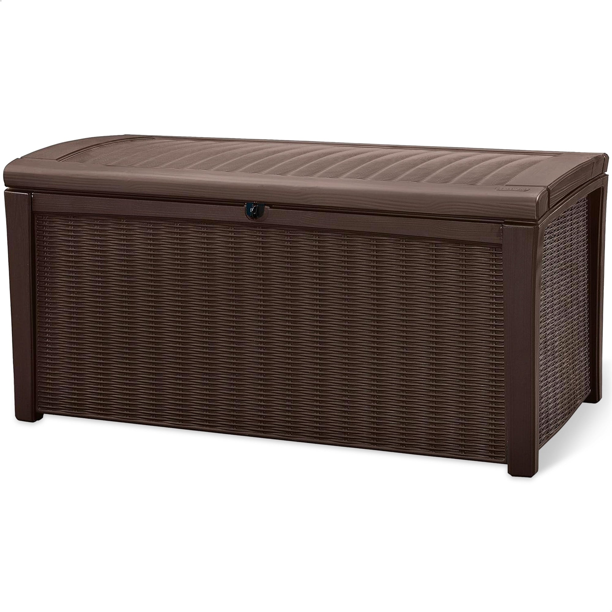 Keter Borneo 110 Gallon Rattan Wicker Resin Patio Deck Storage Box Bench, Brown - Smart-nests