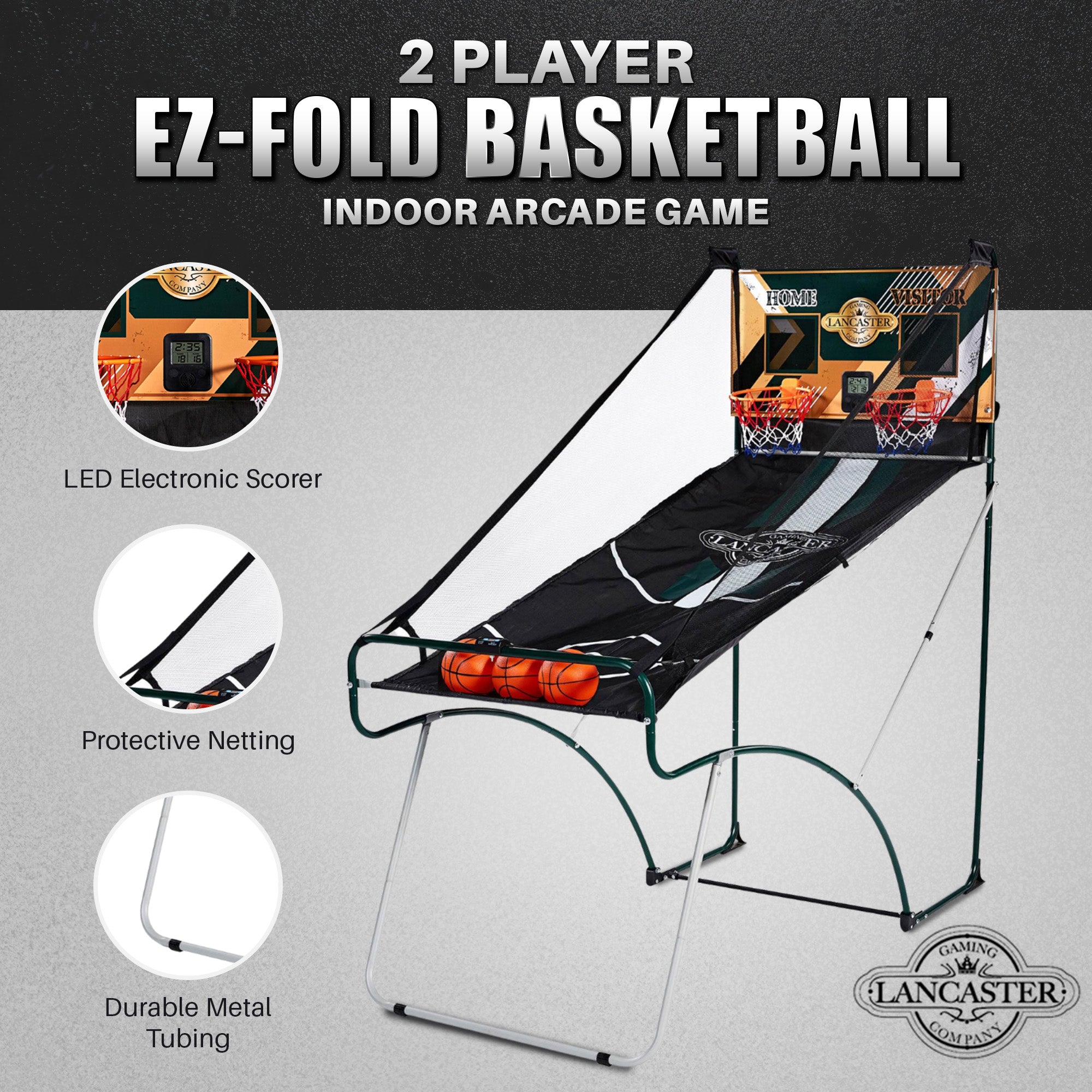 Lancaster Sports EZ-Fold 2 Player Indoor Arcade Dual Basketball Hoop Shot Game - Smart-nests