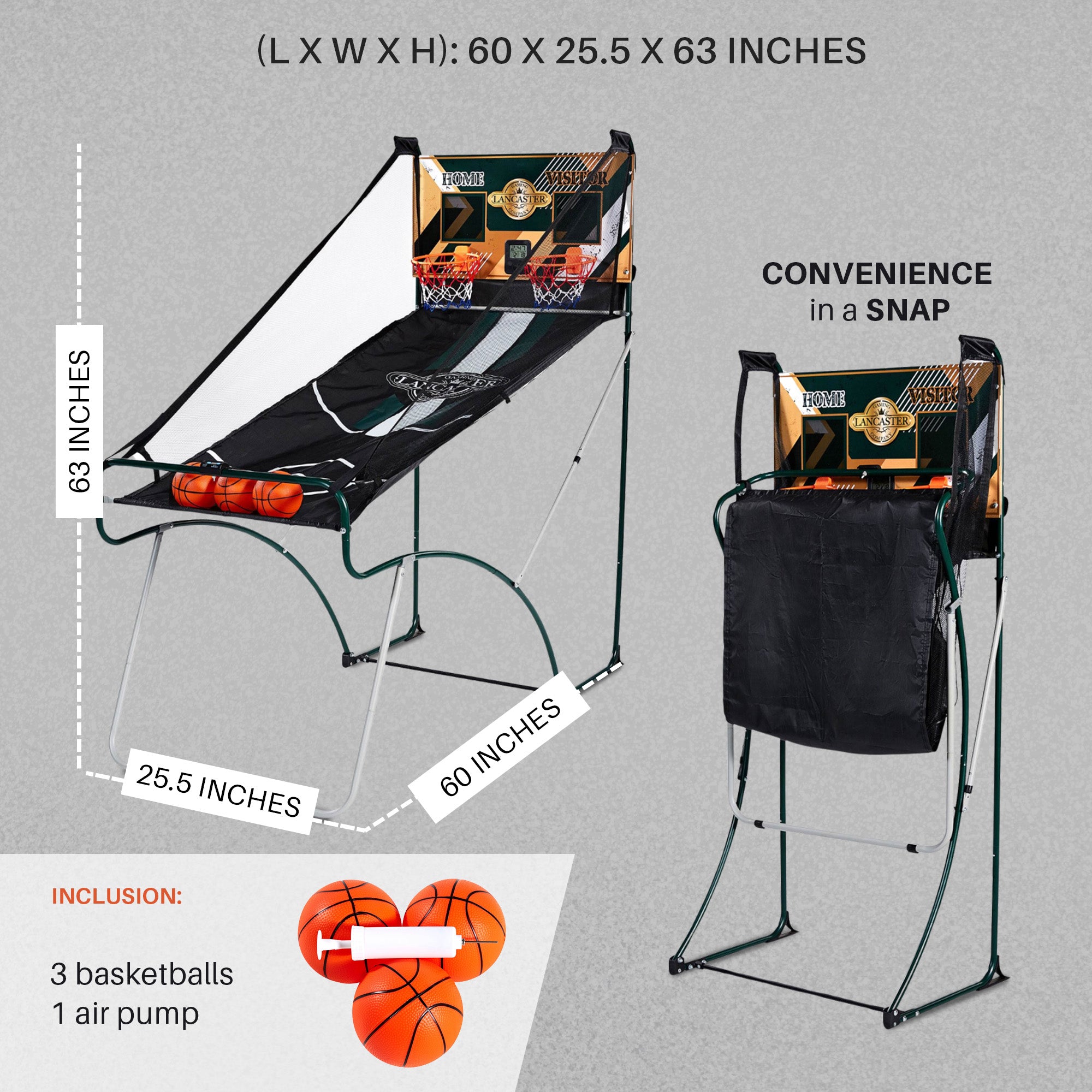 Lancaster Sports EZ-Fold 2 Player Indoor Arcade Dual Basketball Hoop Shot Game - Smart-nests
