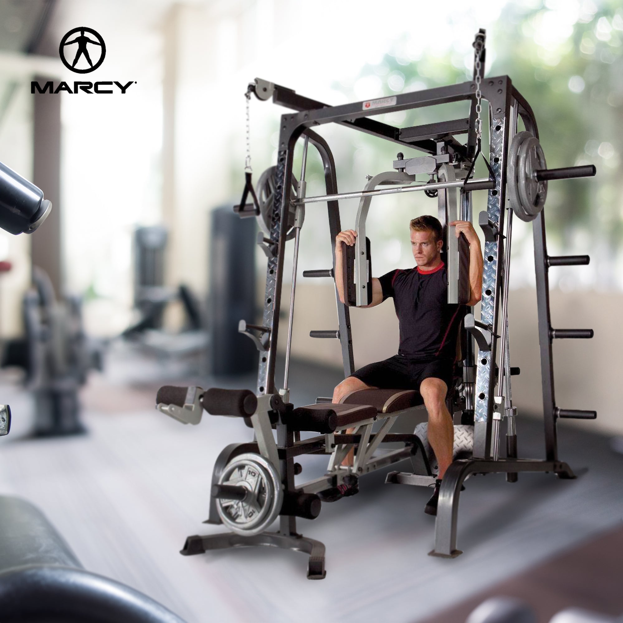 Marcy Deluxe Diamond Elite Smith Cage Home Workout Total Body Gym Machine System - Smart-nests