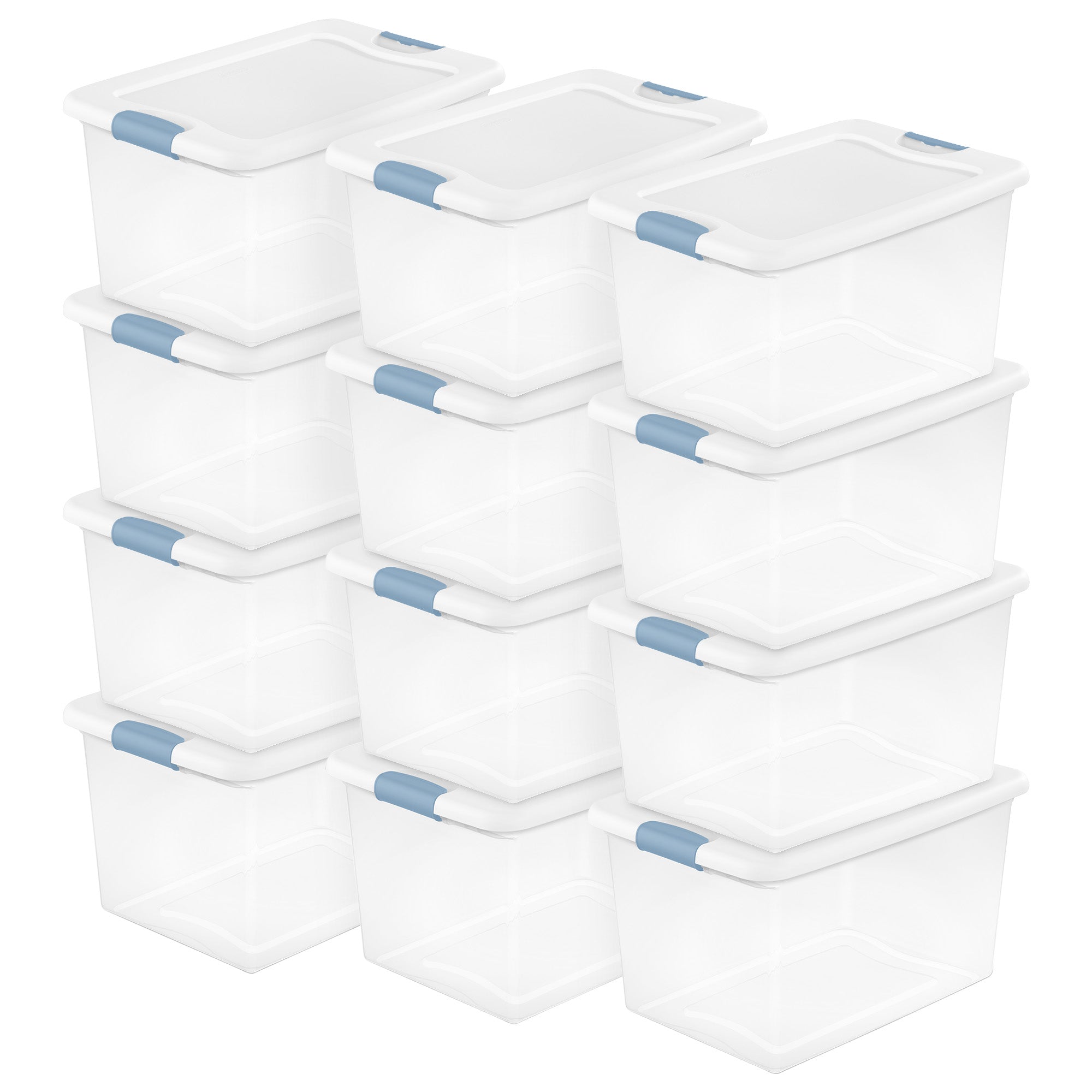 Sterilite 64 Qt Clear Plastic Stackable Storage Bin w/ White Latch Lid, 12 Pack - Smart-nests