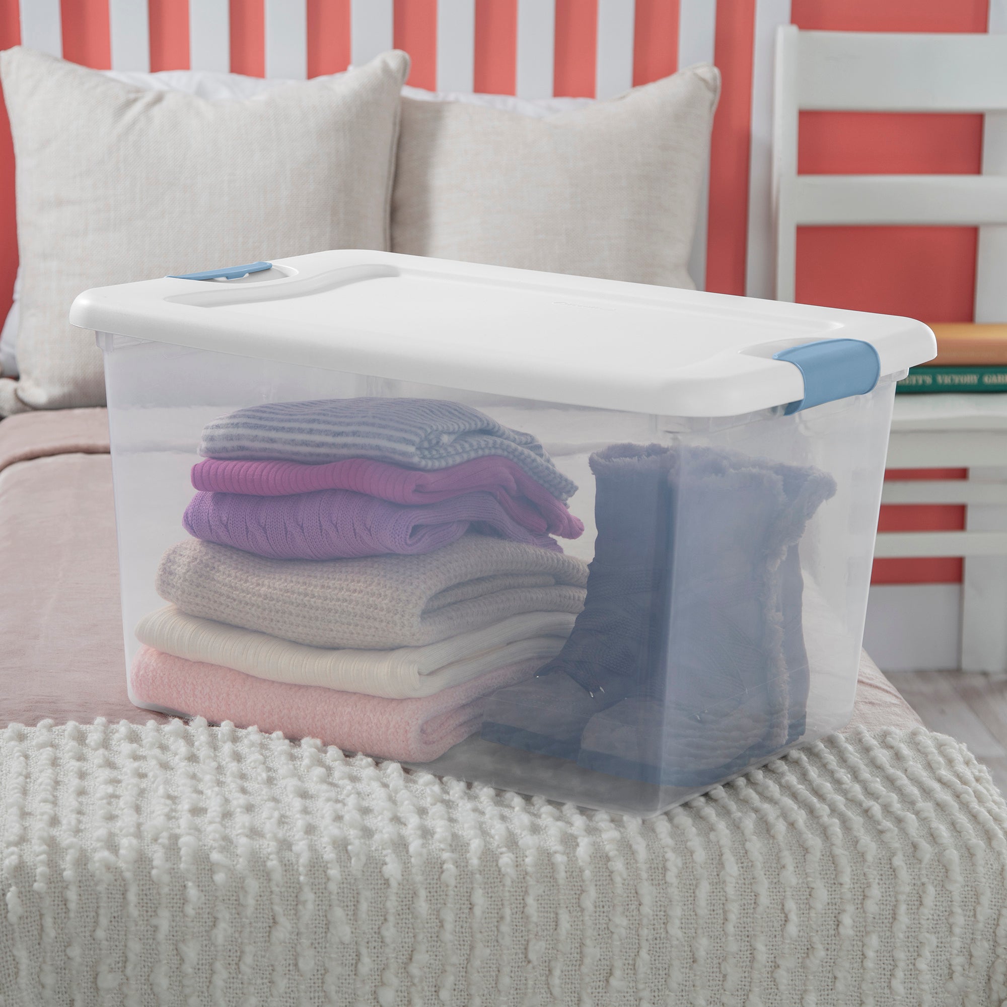 Sterilite 64 Qt Clear Plastic Stackable Storage Bin w/ White Latch Lid, 12 Pack - Smart-nests