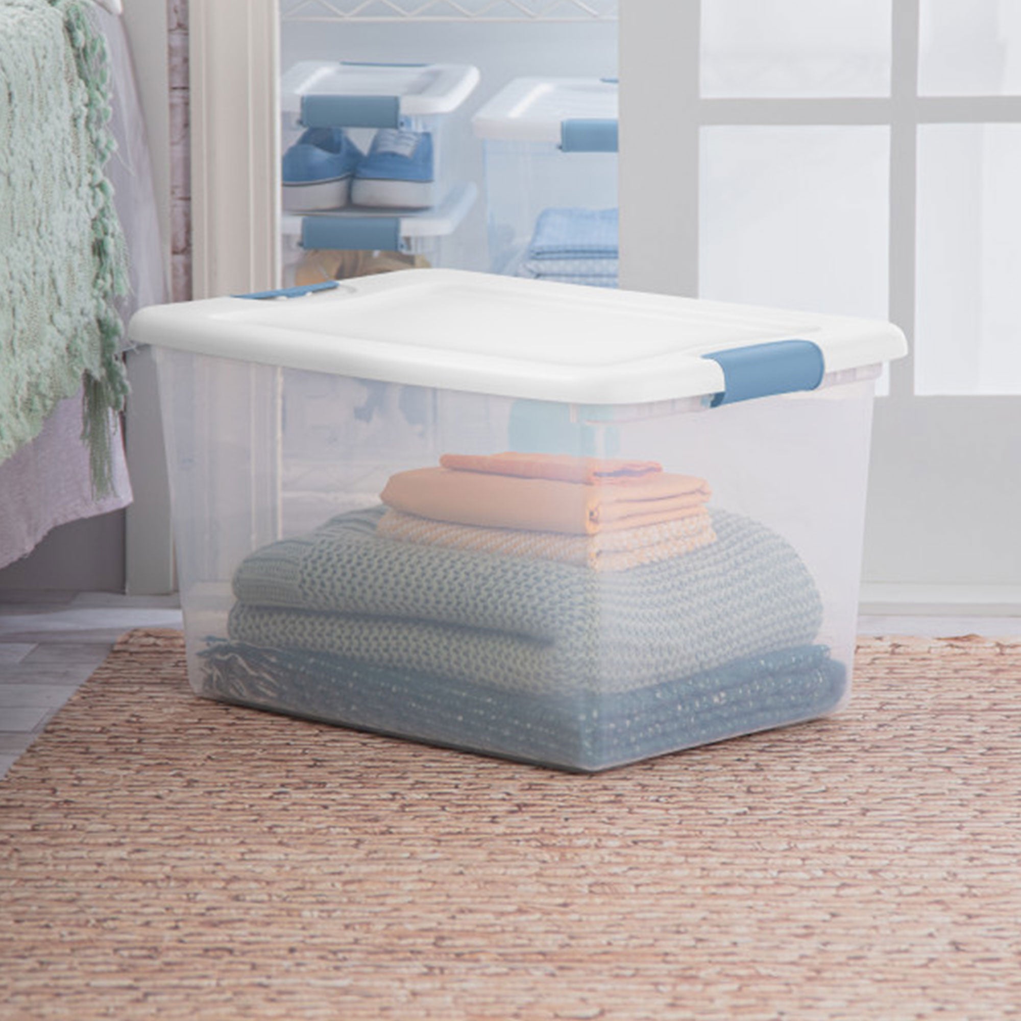 Sterilite 64 Qt Clear Plastic Stackable Storage Bin w/ White Latch Lid, 12 Pack - Smart-nests
