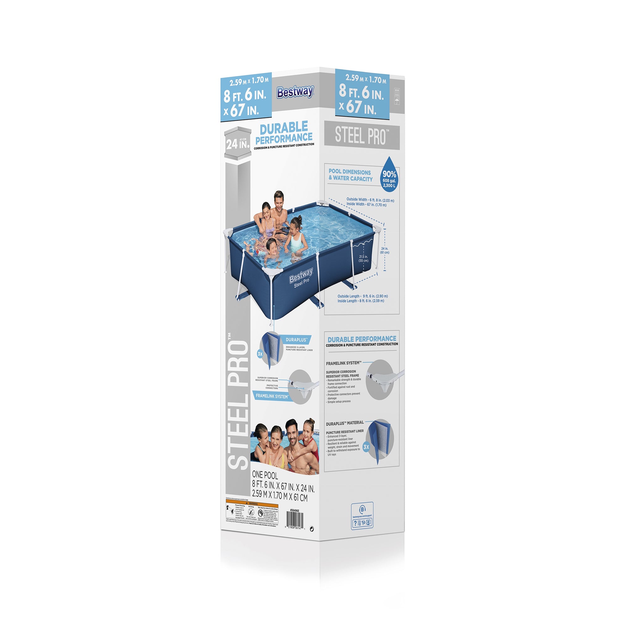 Bestway Steel Pro 8.5'x67"x24" Rectangular Above Ground Outdoor Swimming Pool - Smart-nests