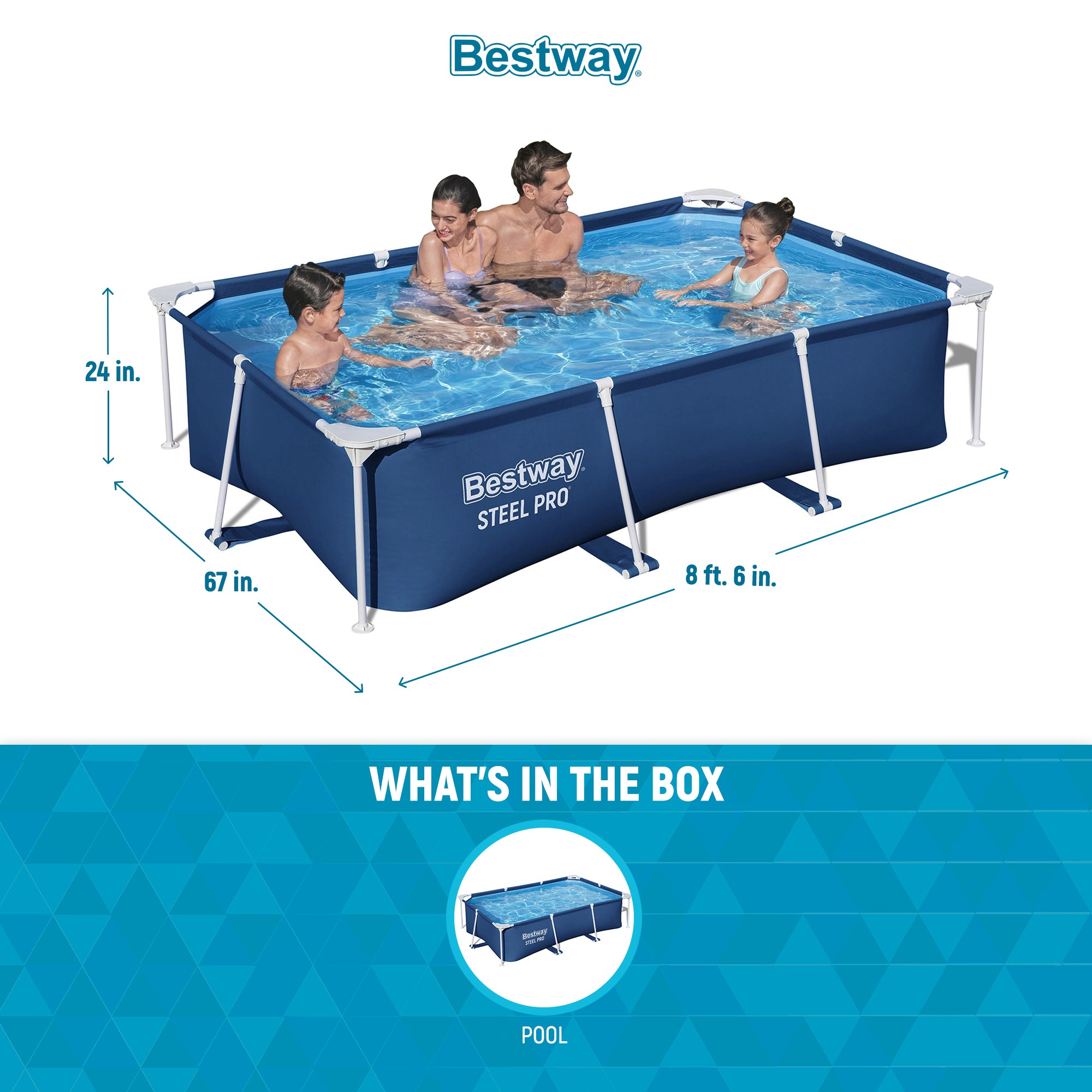 Bestway Steel Pro 8.5'x67"x24" Rectangular Above Ground Outdoor Swimming Pool - Smart-nests