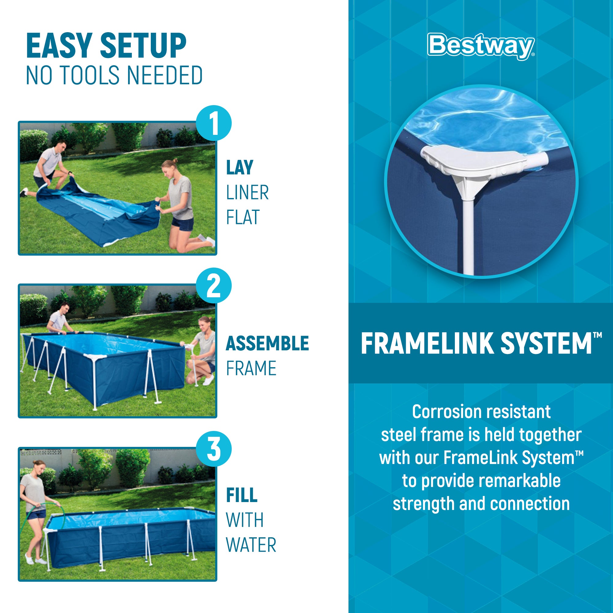Bestway Steel Pro 8.5'x67"x24" Rectangular Above Ground Outdoor Swimming Pool - Smart-nests
