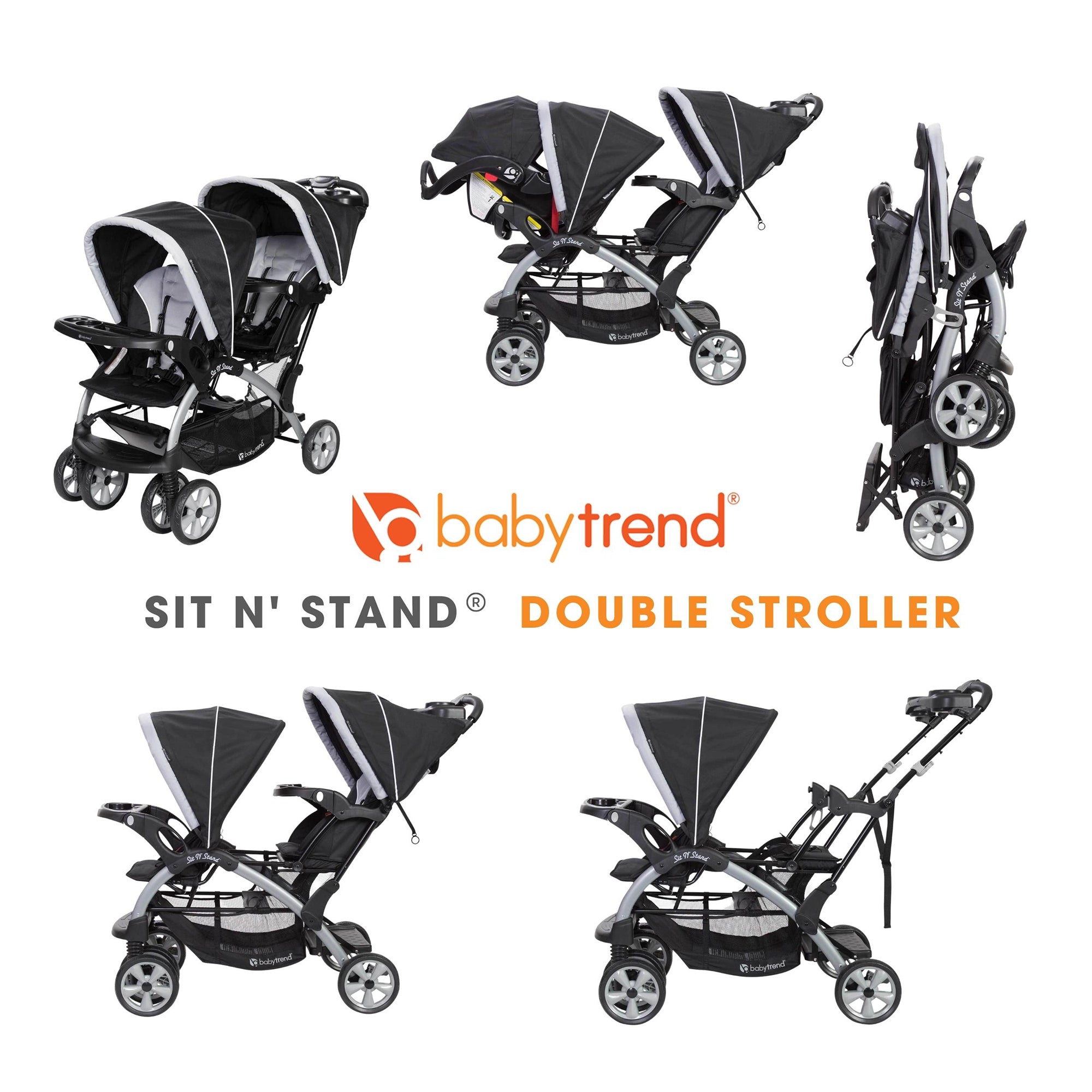 Baby Trend Sit N' Stand Easy Fold Travel Toddler & Baby Double Stroller, Stormy - Smart-nests