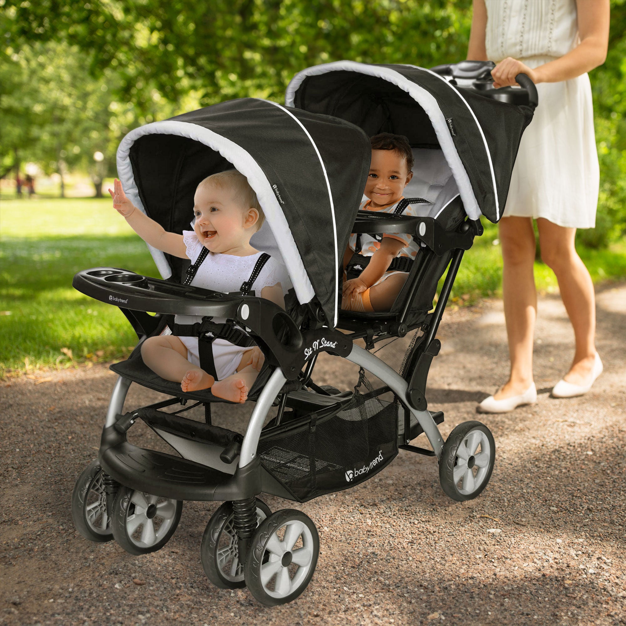 Baby Trend Sit N' Stand Easy Fold Travel Toddler & Baby Double Stroller, Stormy - Smart-nests