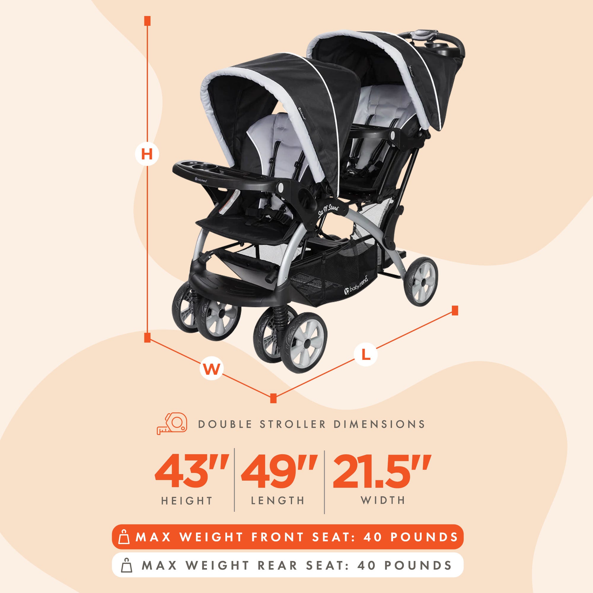 Baby Trend Sit N' Stand Easy Fold Travel Toddler & Baby Double Stroller, Stormy - Smart-nests
