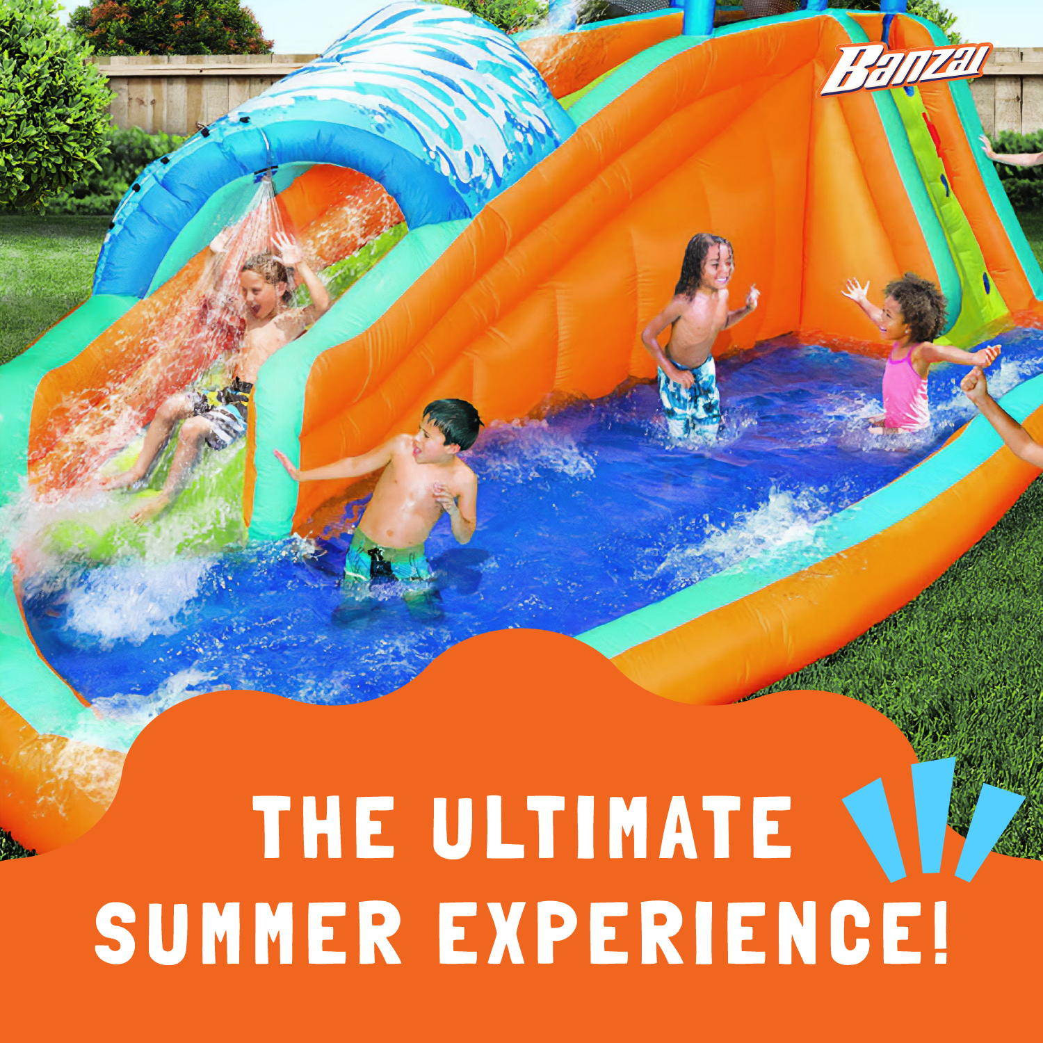 Banzai Surf Rider Kids Inflatable Outdoor Aqua Lagoon Water Slide Splash Park - Smart-nests