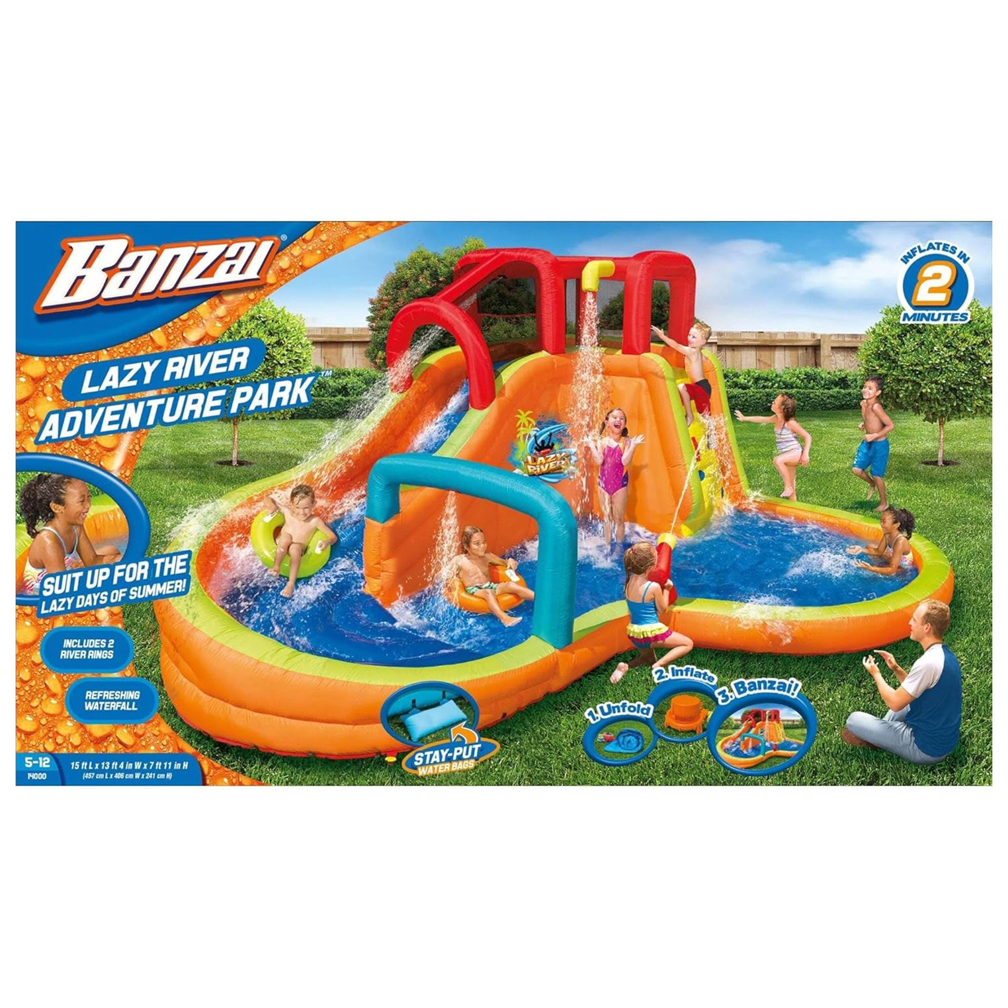 Banzai Kids Inflatable Outdoor Lazy River Adventure Water Park Slide and Pool - Smart-nests