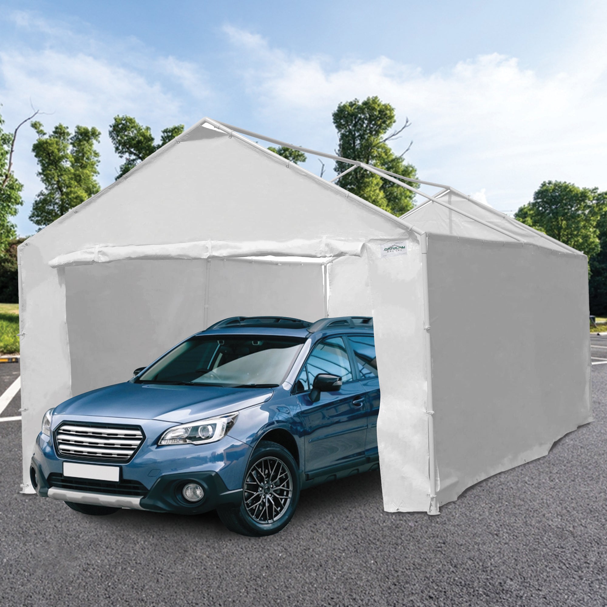 Caravan Canopy Domain Car Port Tent Sidewalls w/ Straps, White (Sidewalls Only) - Smart-nests