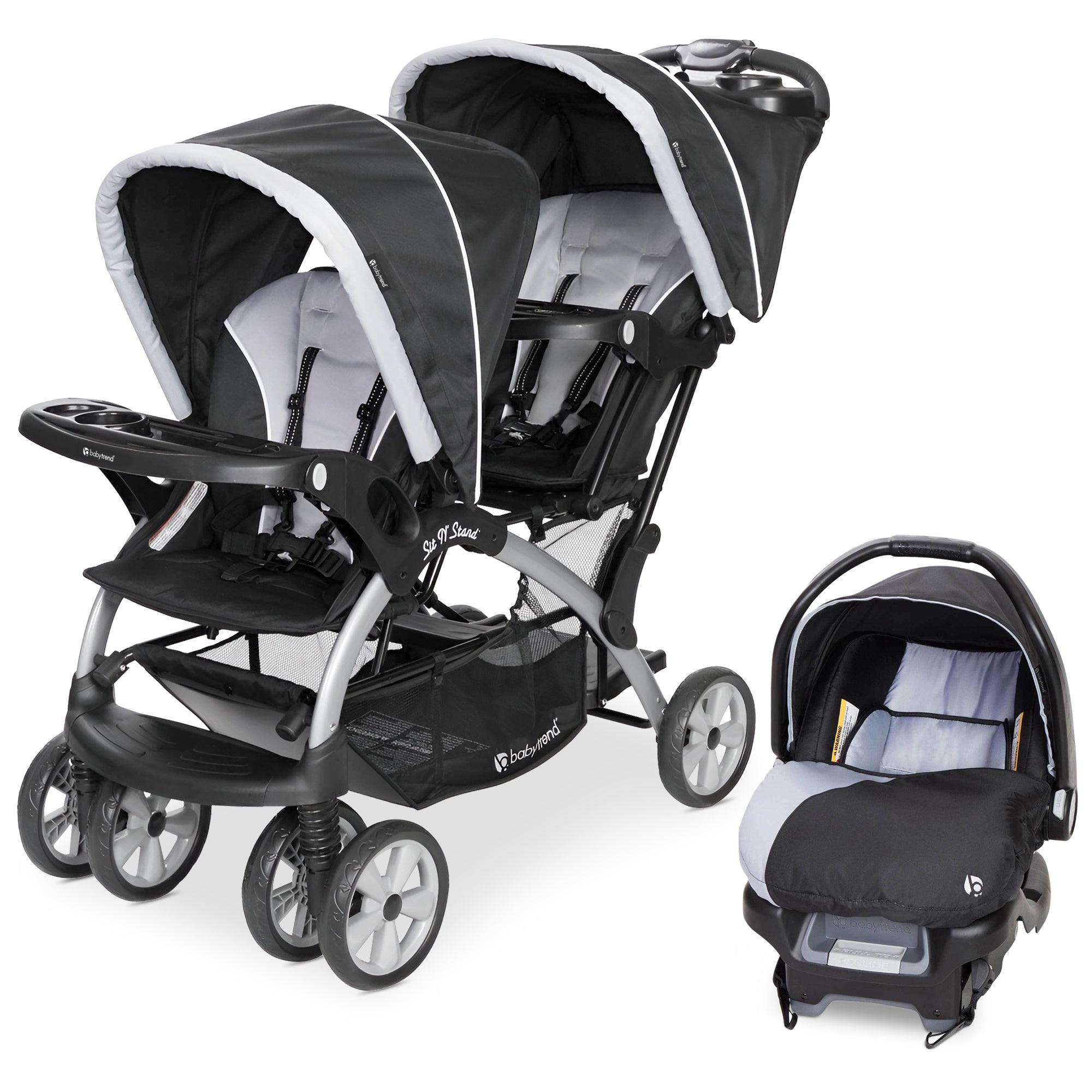 Baby Trend Sit N Stand Travel Double Baby Stroller and Car Seat Combo, Stormy - Smart-nests