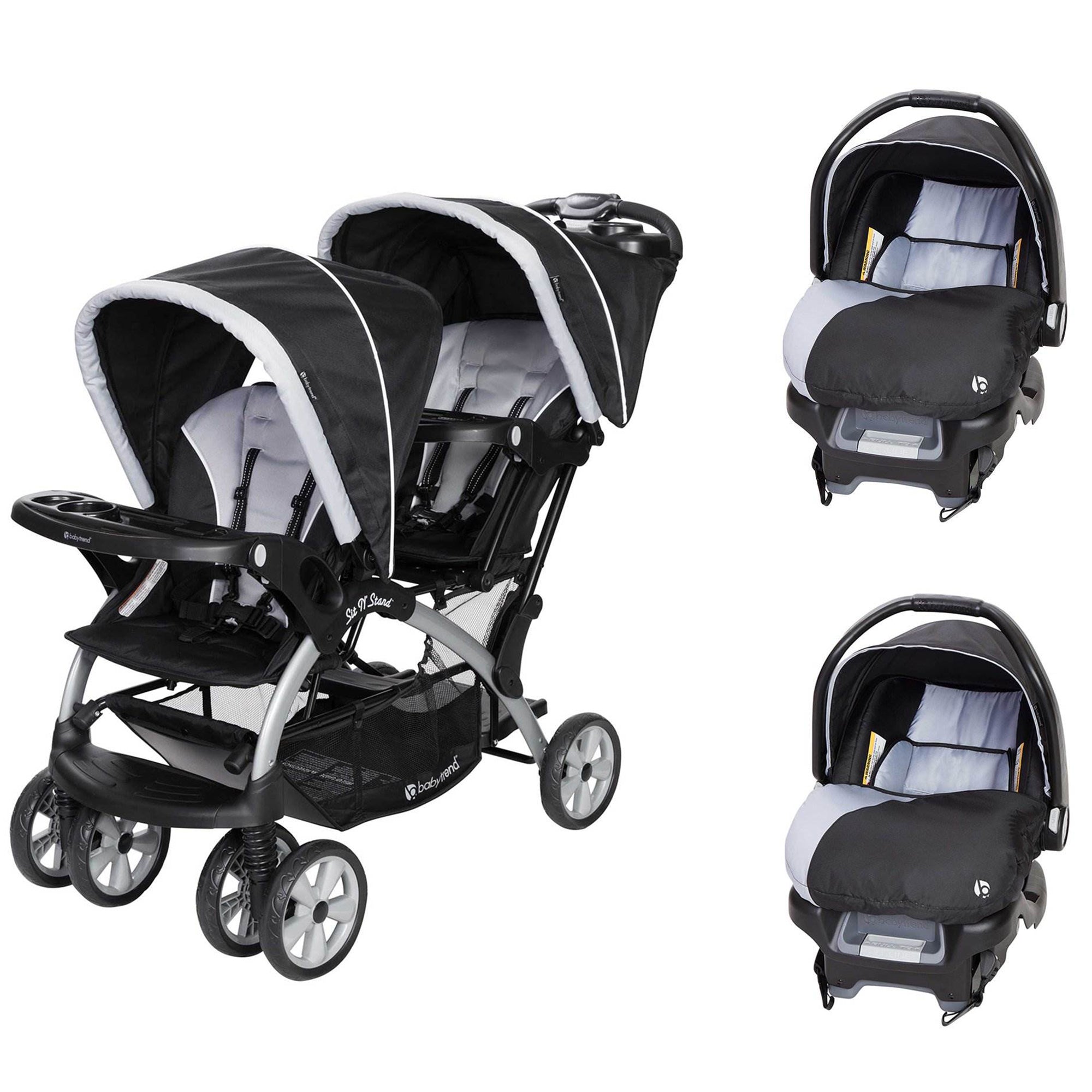Baby Trend Sit N Stand Baby Double Stroller and 2 Infant Car Seat Combo, Stormy - Smart-nests