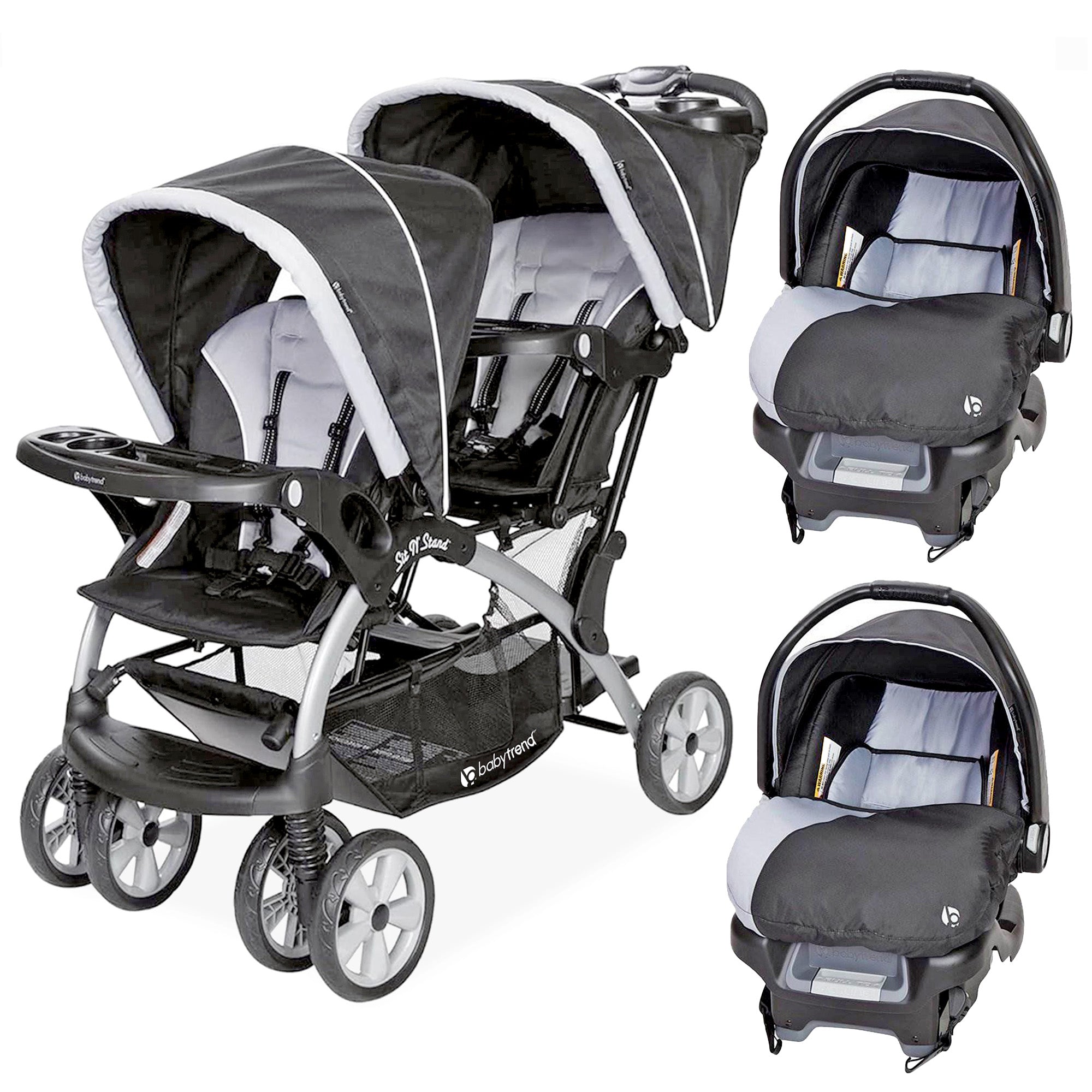 Baby Trend Sit N Stand Baby Double Stroller and 2 Infant Car Seat Combo, Stormy - Smart-nests