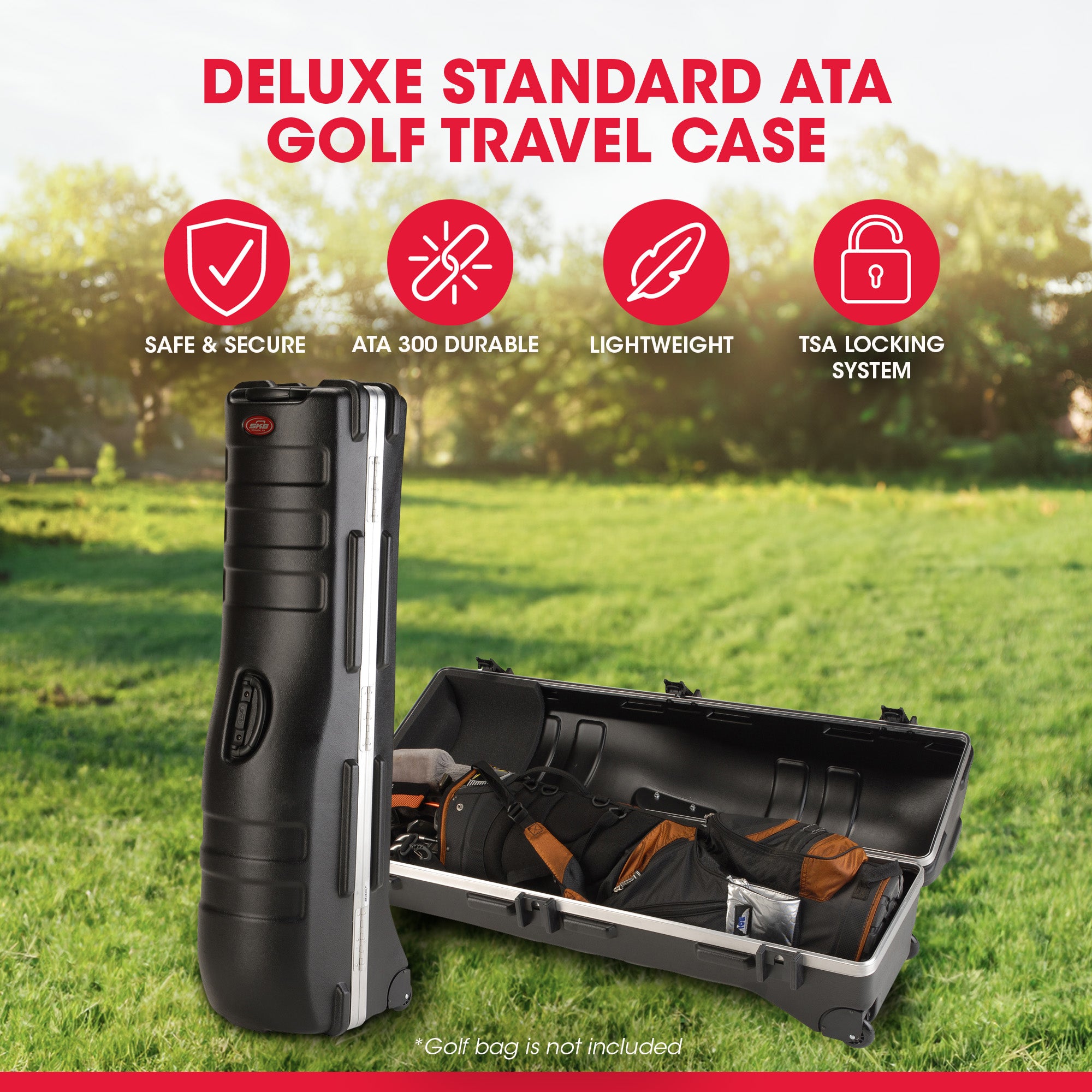 SKB Cases Deluxe ATA Hard Plastic Storage 2 Wheeled Cart Golf Bag Travel Case - Smart-nests