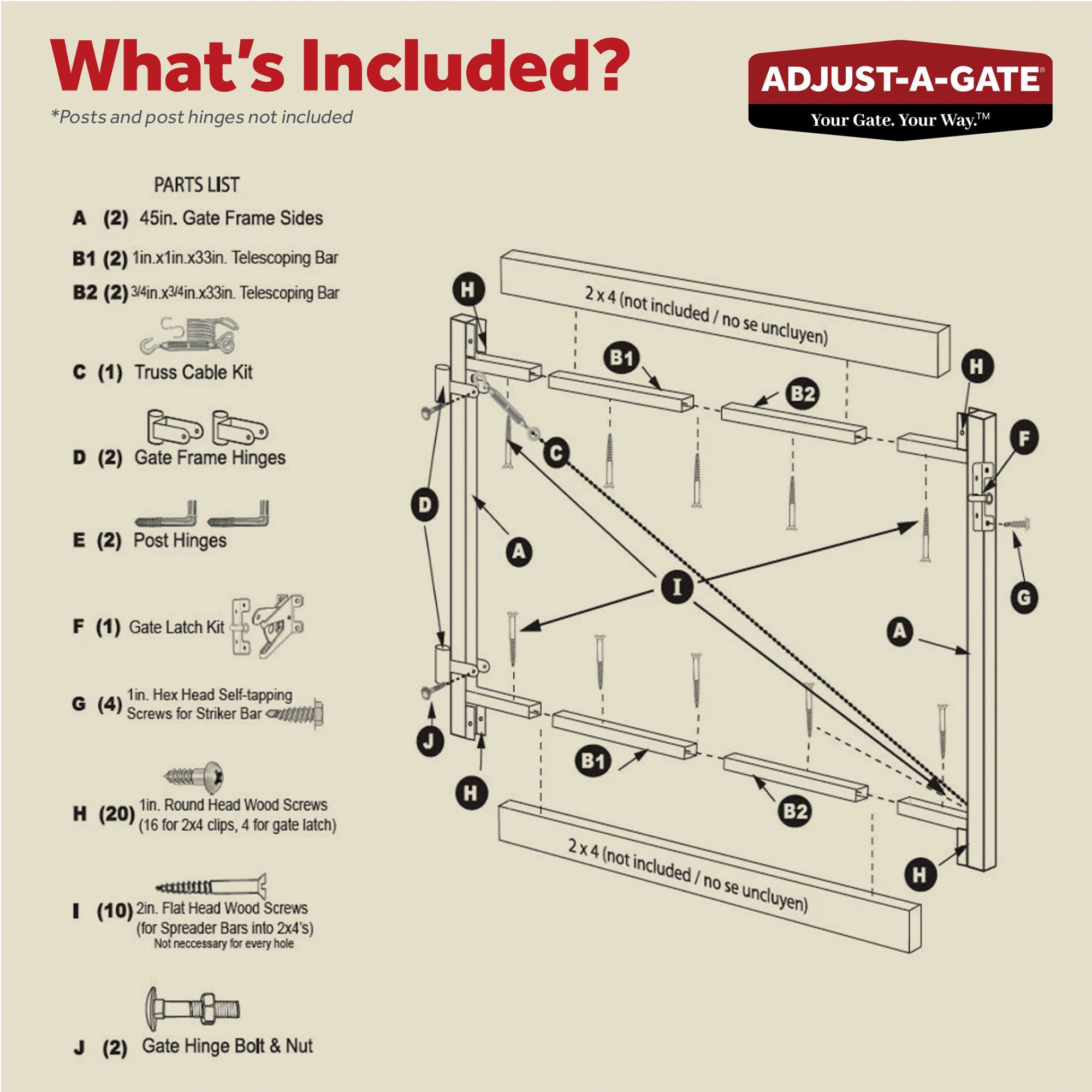Adjust-A-Gate Steel Frame Gate Building Kit, 36"-72" Wide Opening Up To 6' High - Smart-nests