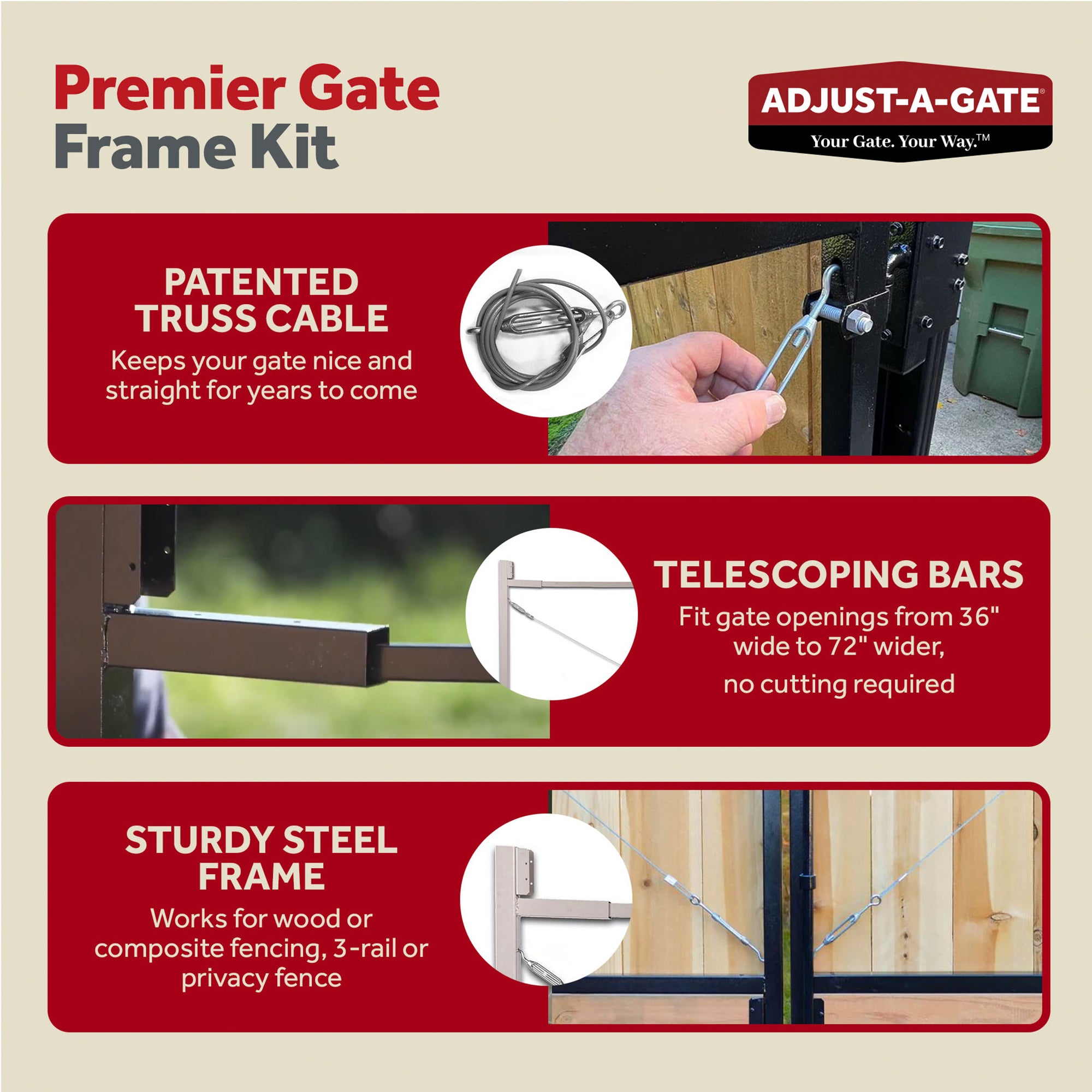 Adjust-A-Gate Steel Frame Gate Building Kit, 36"-72" Wide Opening Up To 6' High - Smart-nests